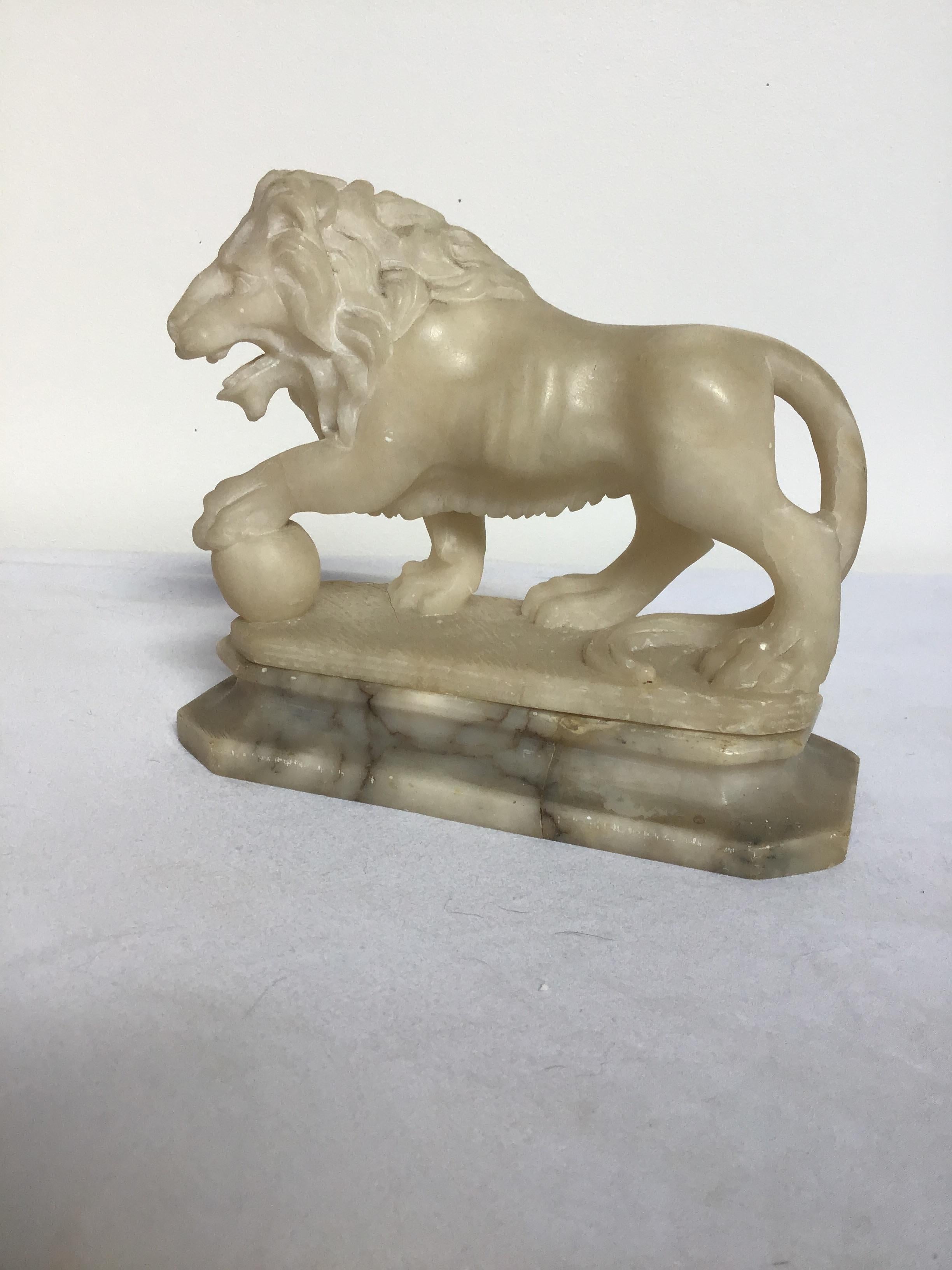 Italian Carved Marble Lion on Base 1