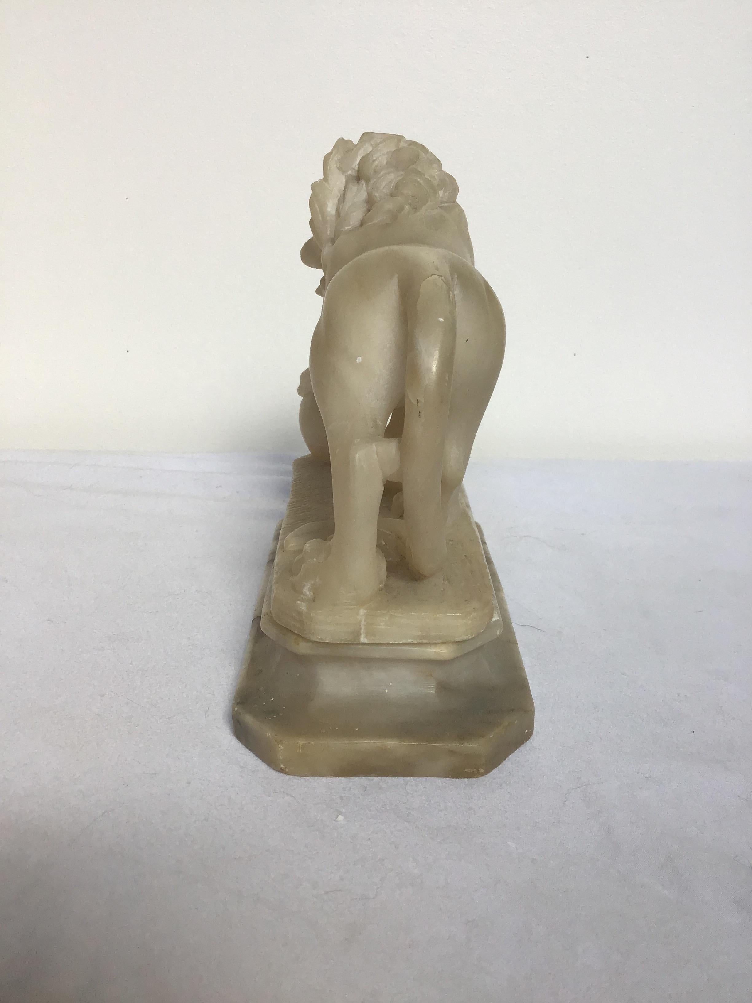 Italian Carved Marble Lion on Base 2