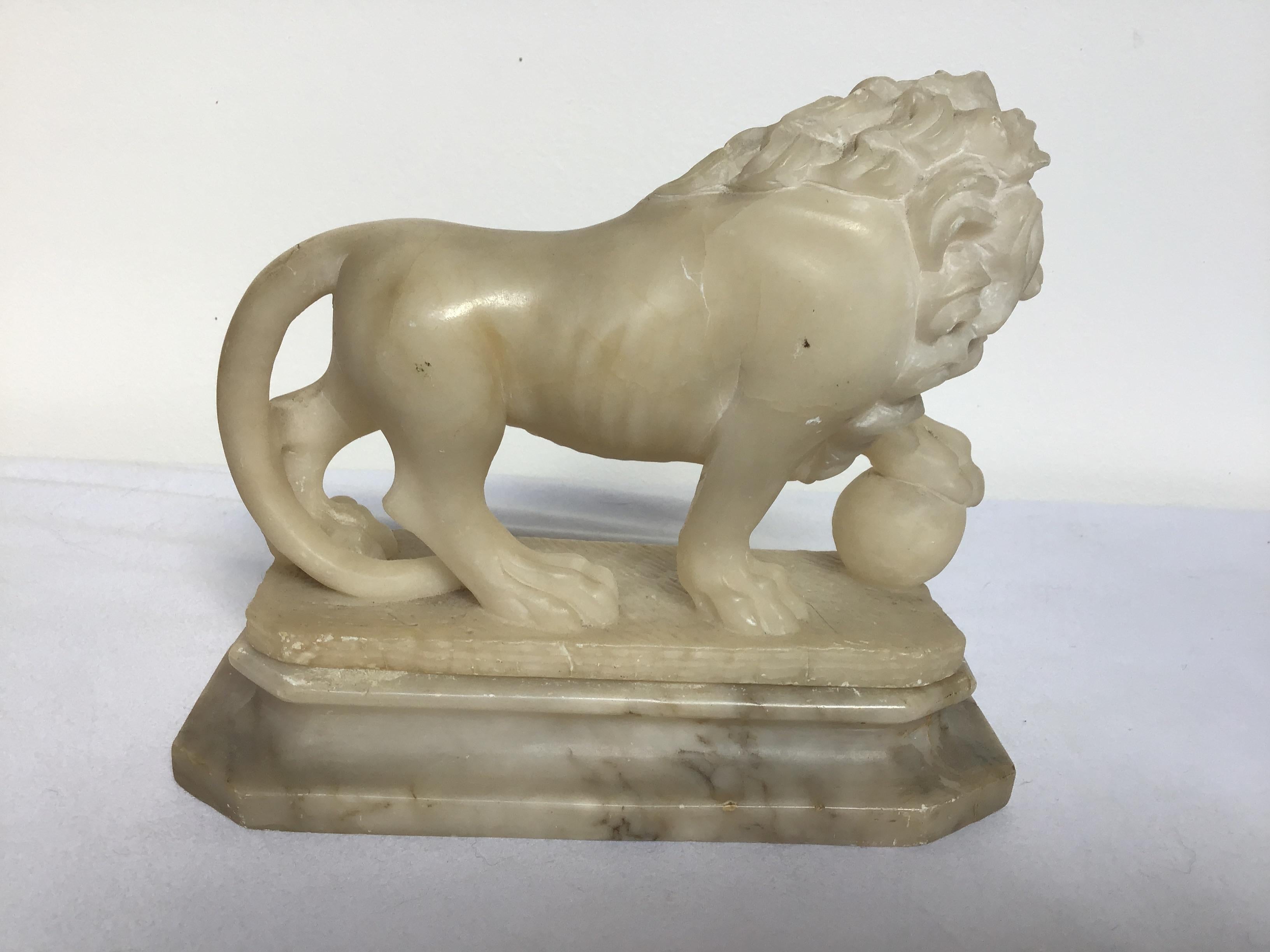 Italian Carved Marble Lion on Base 3