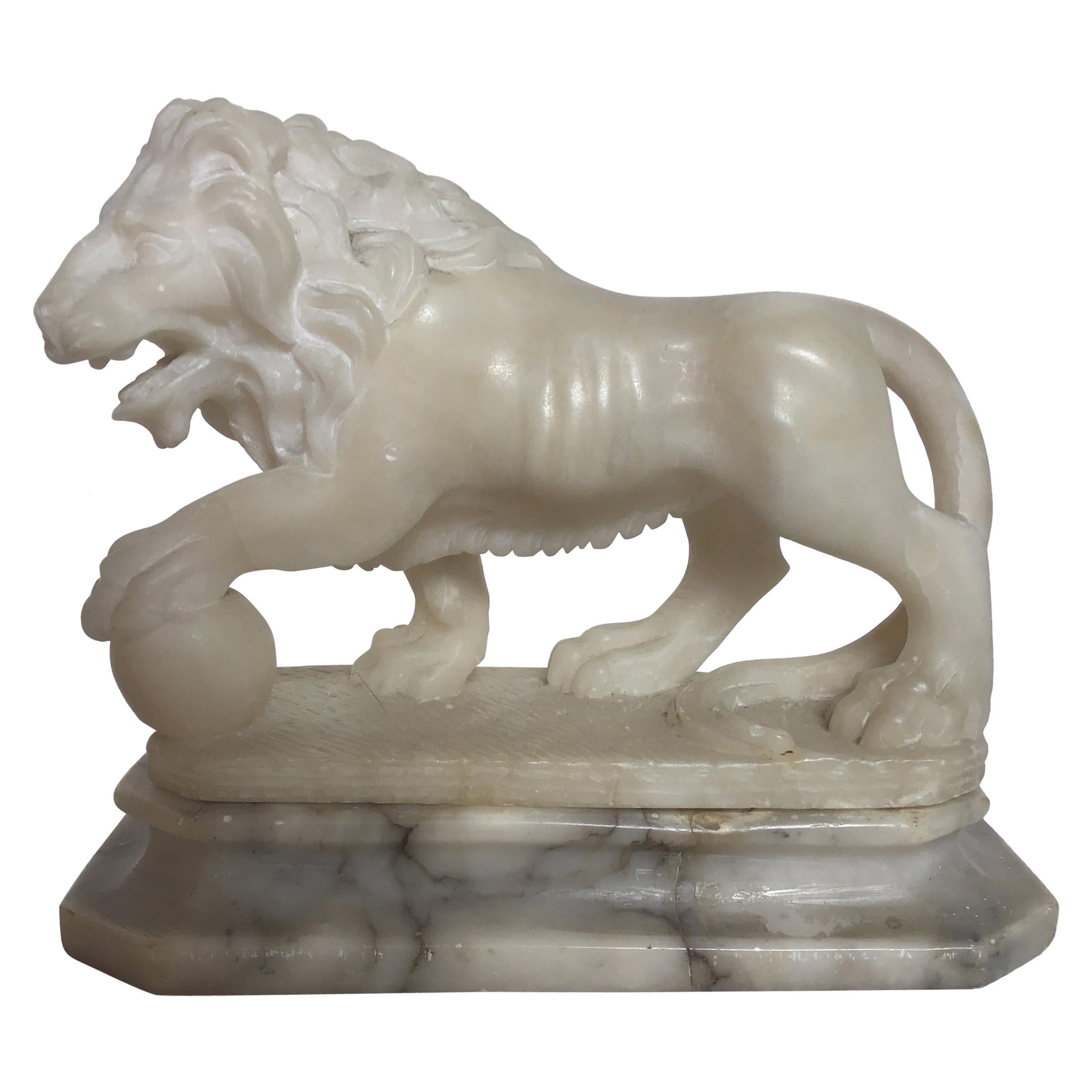 Italian Carved Marble Lion on Base