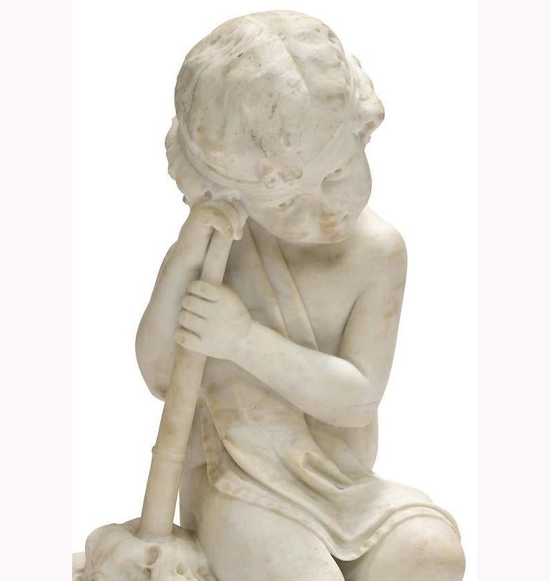 Hand-Carved Italian Carved Marble Sculpture of a Child, 19th Century