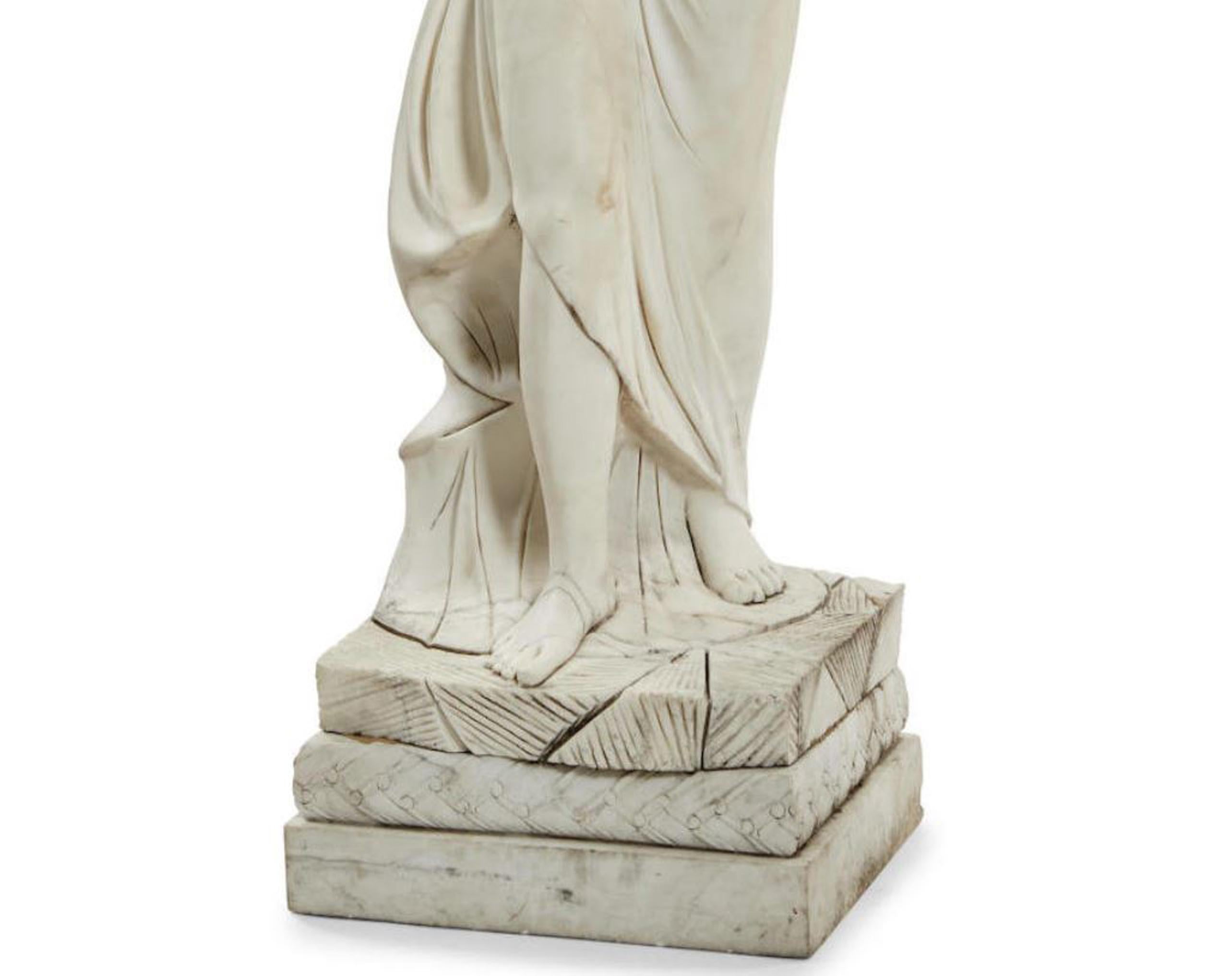 Hand-Carved Italian Carved Marble Statue of a Maiden