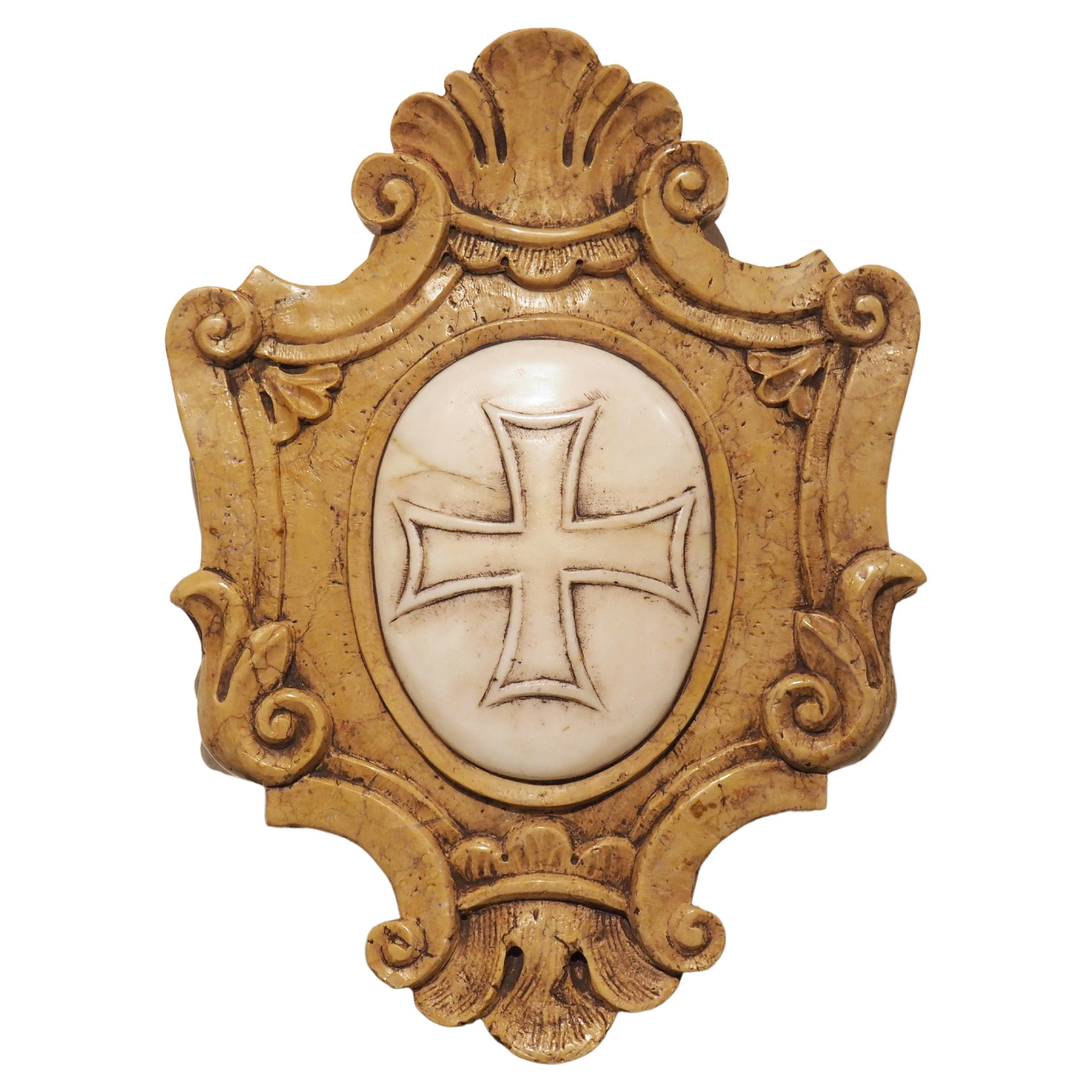 Italian Carved Marble Stemma Plaque with Maltese Cross