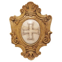 Italian Carved Marble Stemma Plaque with Maltese Cross