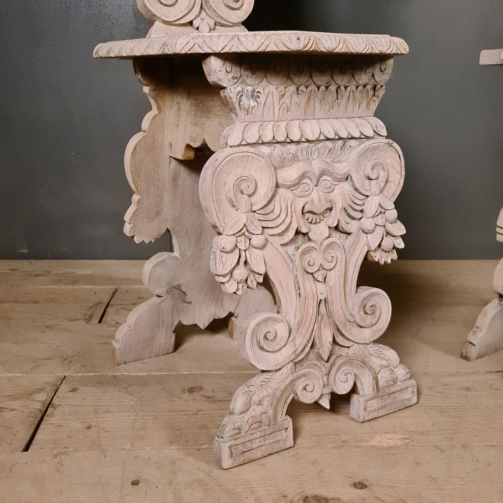 Bleached Italian Carved Oak Chairs For Sale