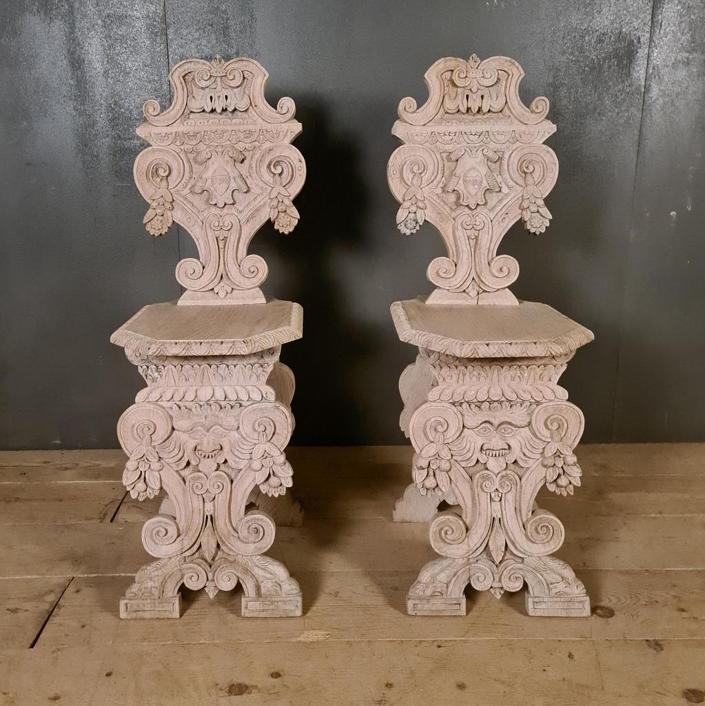 Italian Carved Oak Chairs For Sale 1