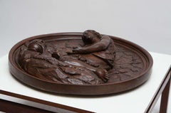 Italian Carved Oak Tondo Representing Maria Magdalene as a Penitent