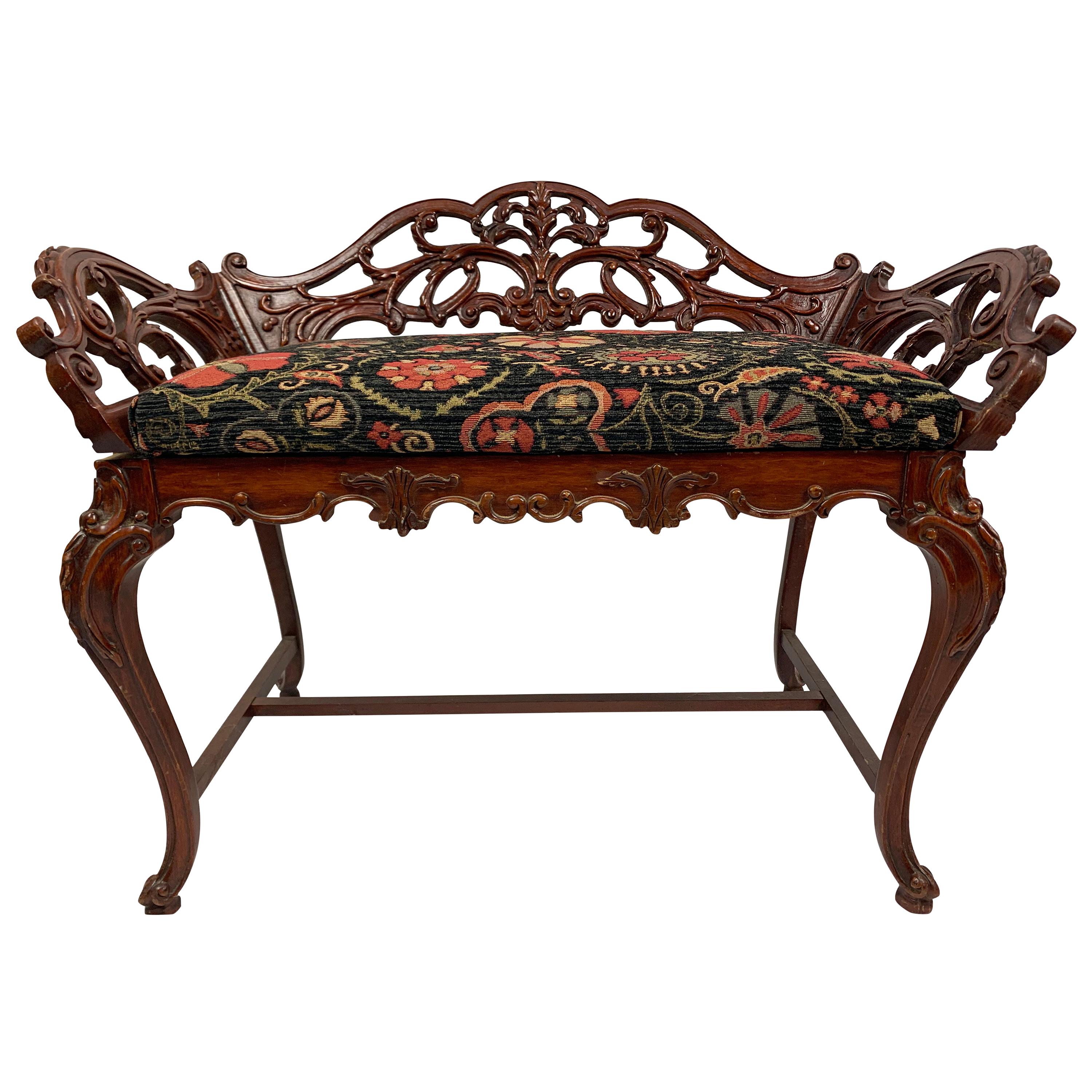 Italian Carved Ornate Wood Bench Chair Vanity Seat