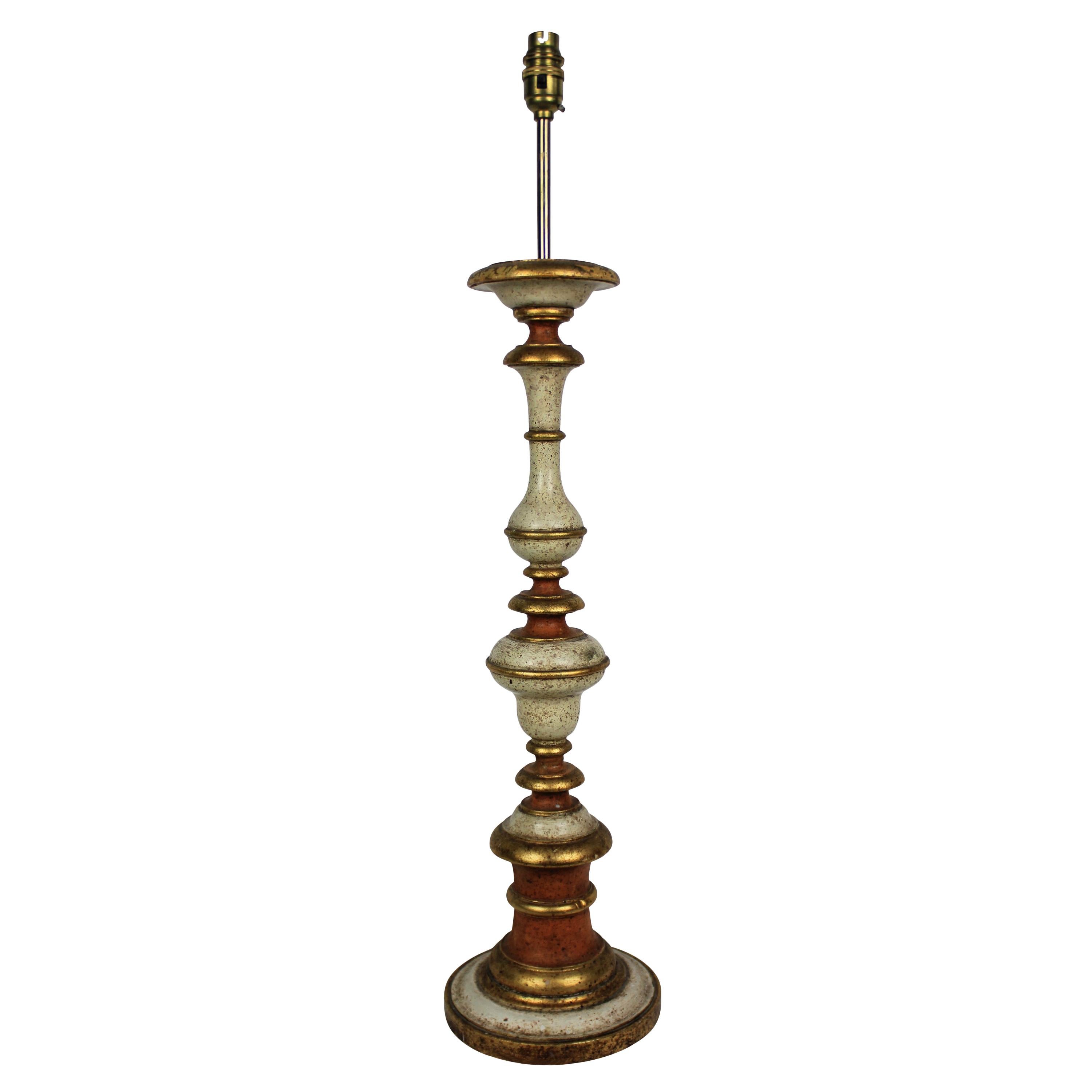 Italian Carved, Painted and Gilded Table Lamp
