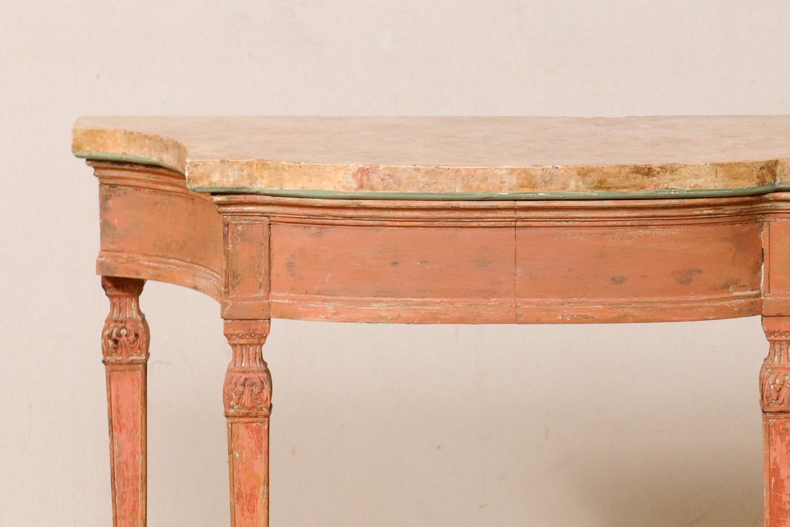 Italian Carved & Painted Console Table W/Nice Scagliola Top, Turn 18th & 19th C. 6