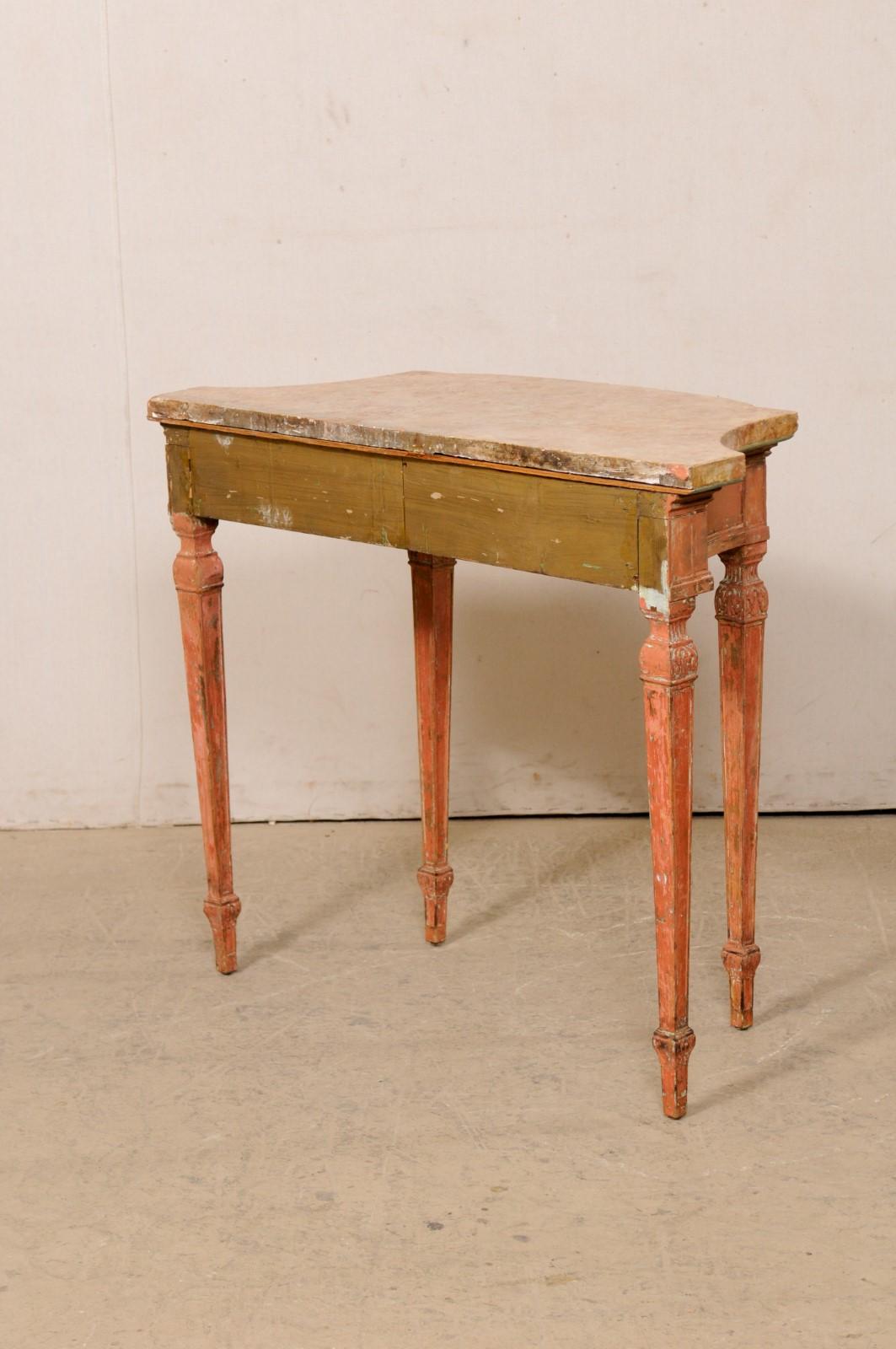 19th Century Italian Carved & Painted Console Table W/Nice Scagliola Top, Turn 18th & 19th C.