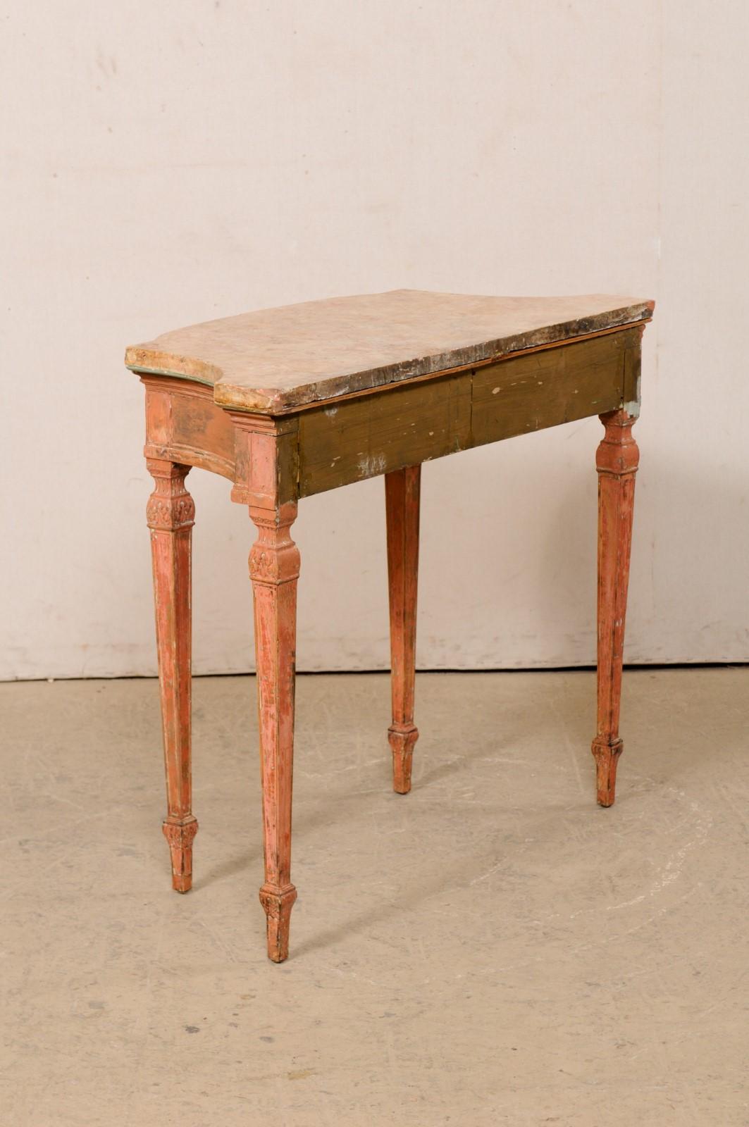Italian Carved & Painted Console Table W/Nice Scagliola Top, Turn 18th & 19th C. 2