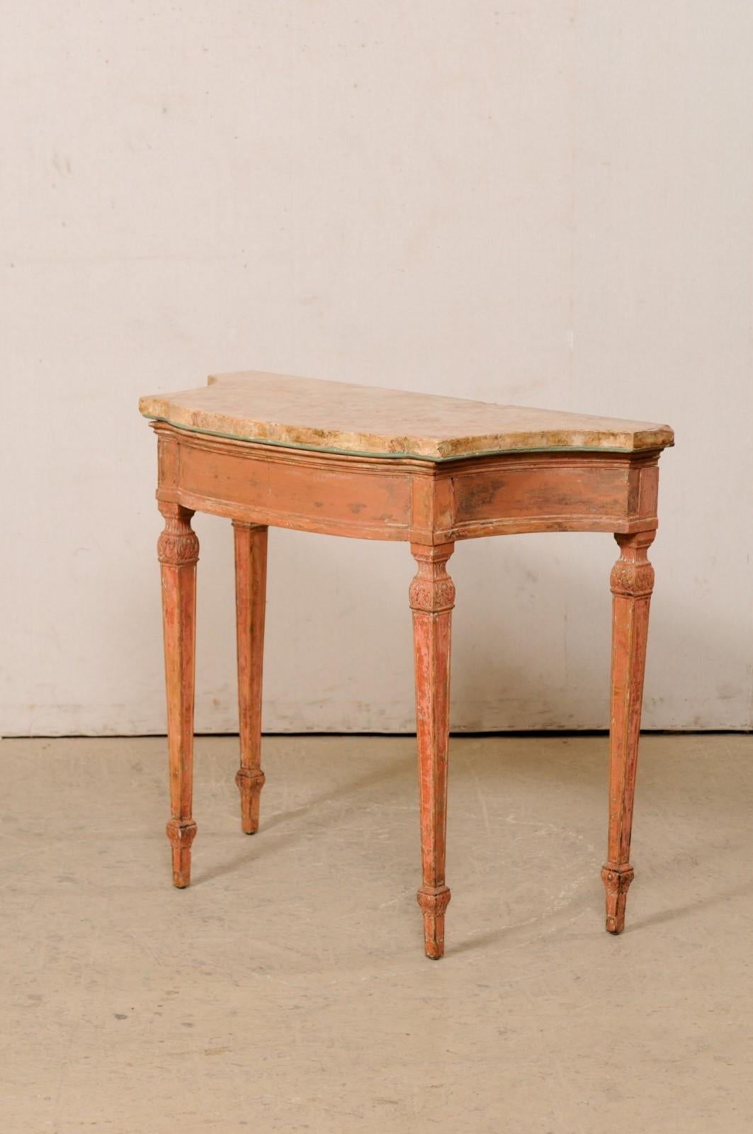 Italian Carved & Painted Console Table W/Nice Scagliola Top, Turn 18th & 19th C. 4