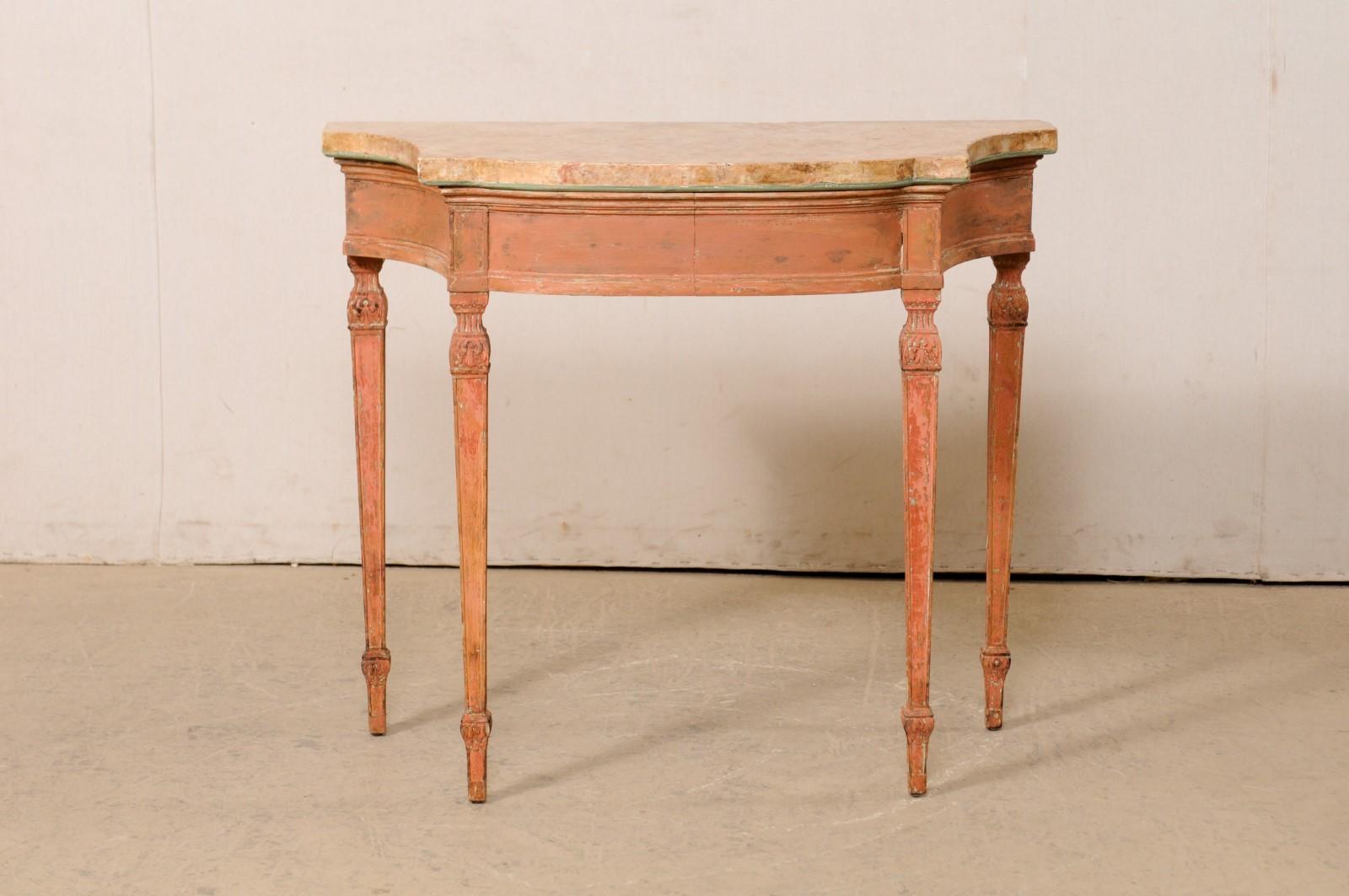 Italian Carved & Painted Console Table W/Nice Scagliola Top, Turn 18th & 19th C. 5
