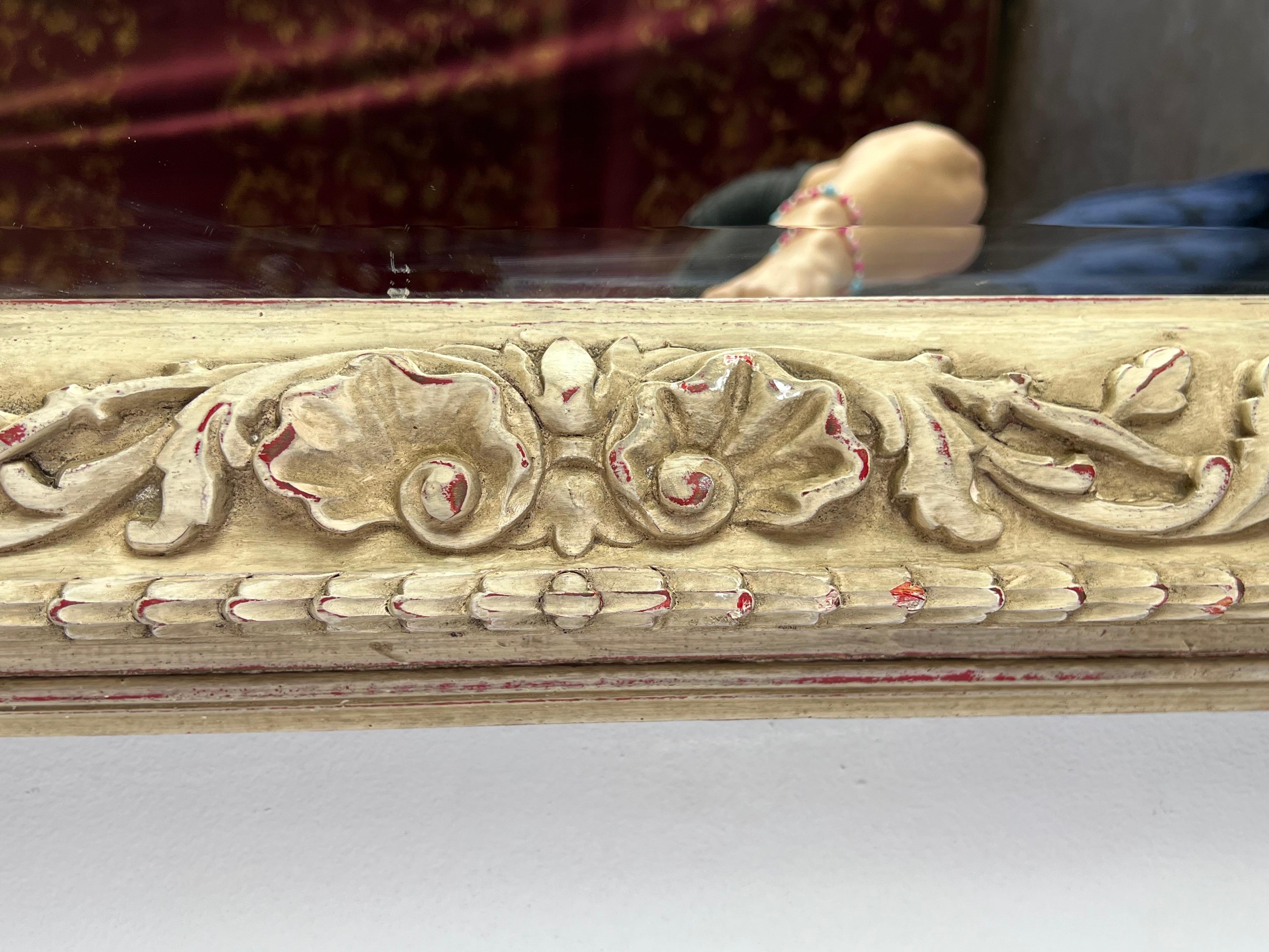 Rococo Italian Carved Painted Mirror C. 1940’s For Sale