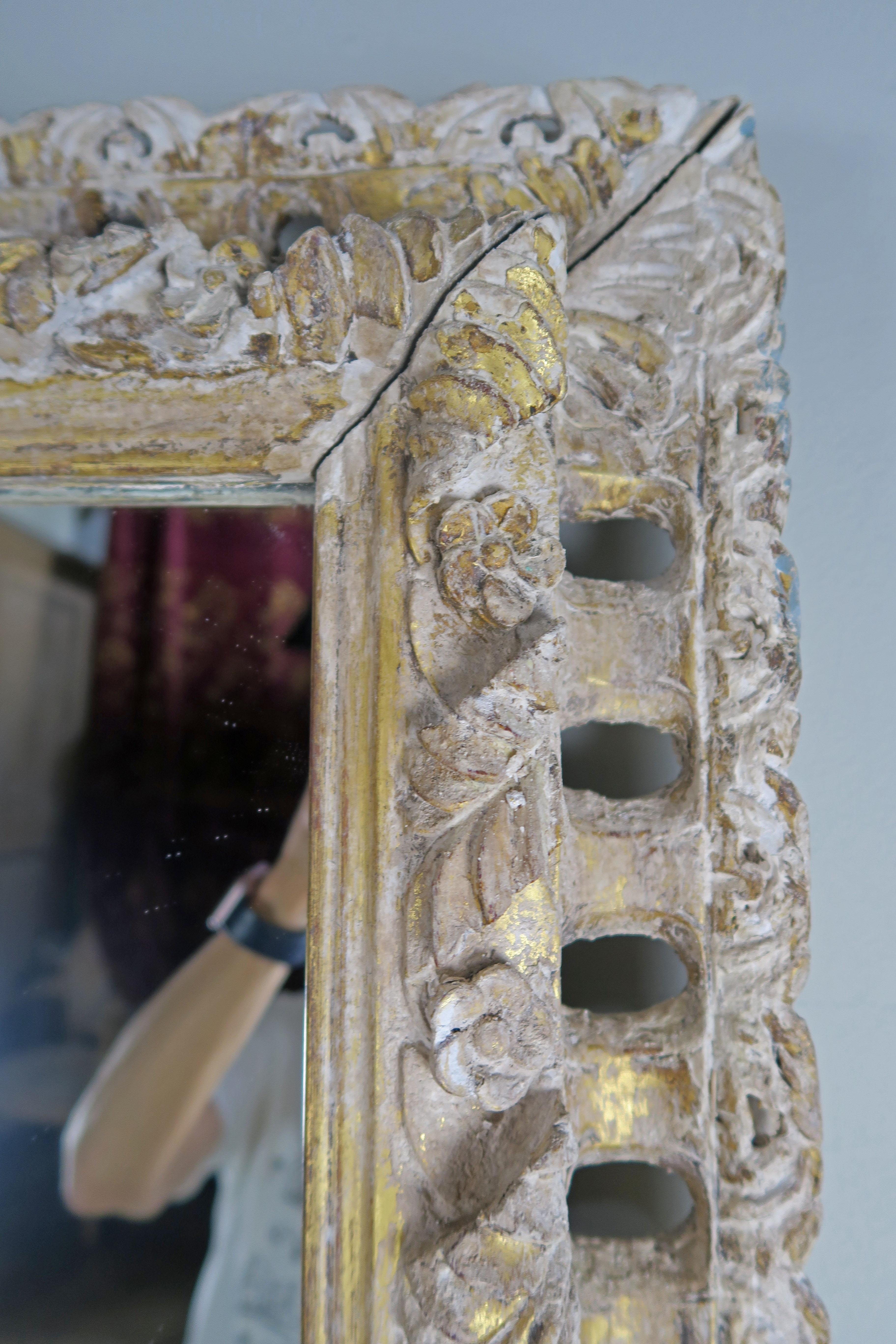 Italian Carved Painted Mirror with Gold Leaf Accents 3