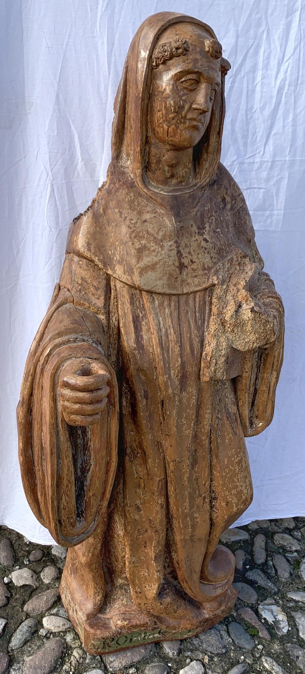 Italian Carved Painted Sculpture, Saint, Italy, 16th Century, Gilded For Sale 10