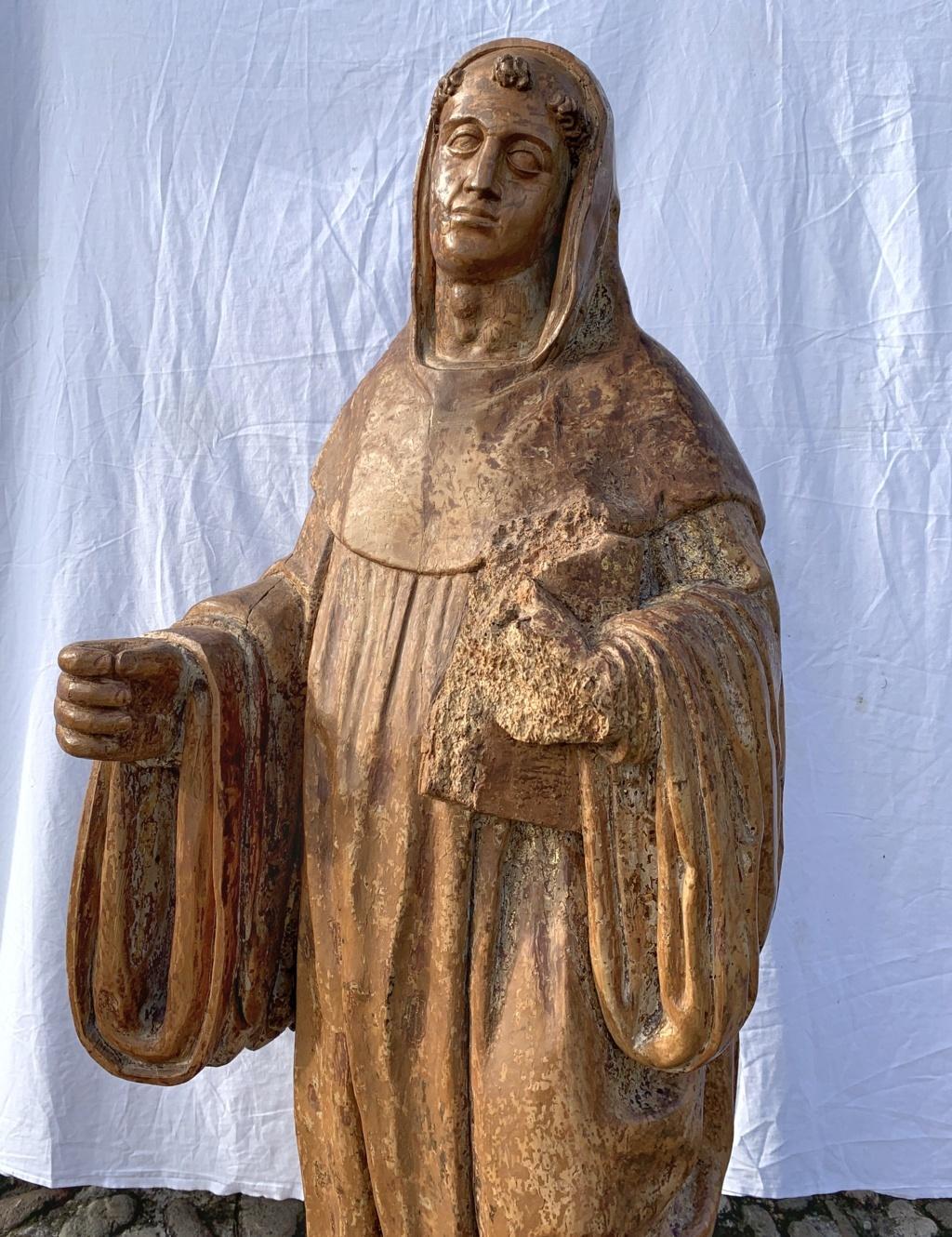 Wood Italian Carved Painted Sculpture, Saint, Italy, 16th Century, Gilded For Sale