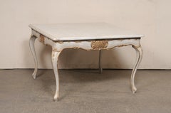 Italian Carved & Painted Table w/Neoclassic Accents, 4 Ft Square