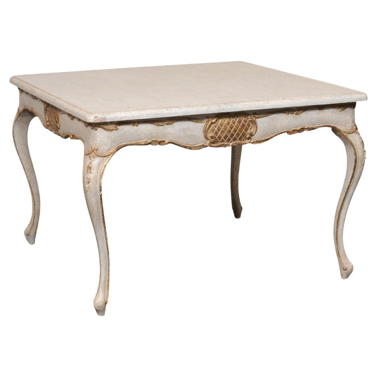 Italian Carved & Painted Table w/Neoclassic Accents, 4 Ft Square