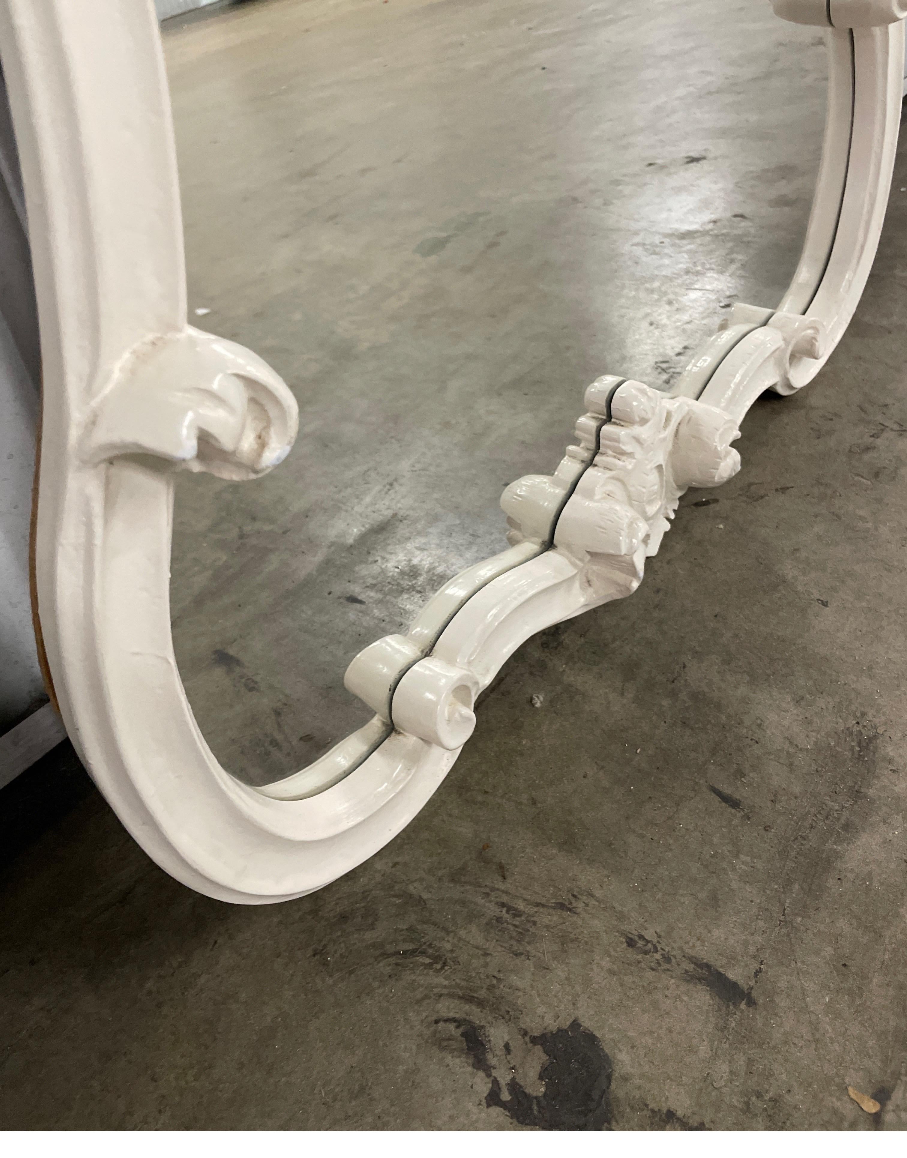 Italian Carved & Painted White Wood Mirror 1