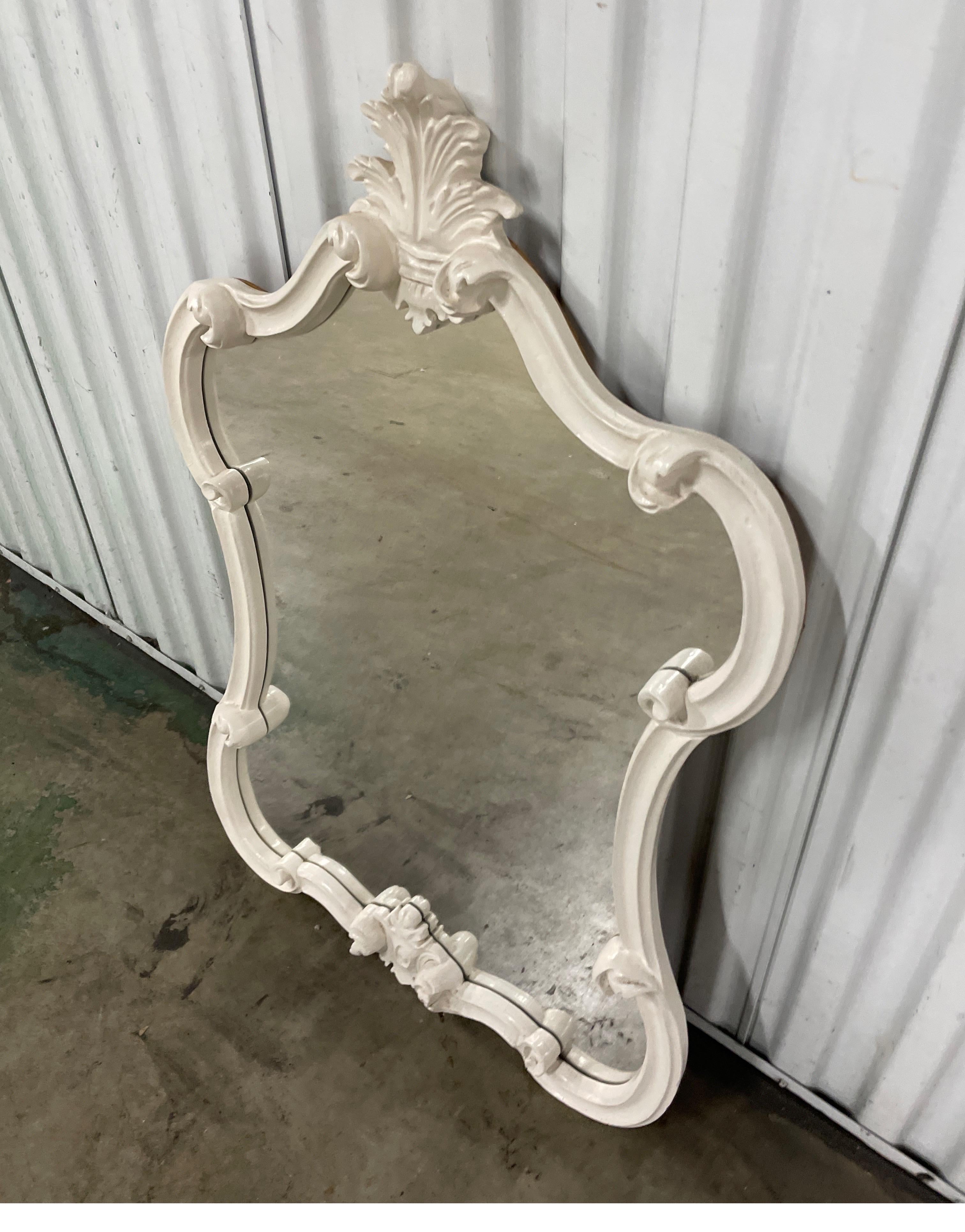 Italian Carved & Painted White Wood Mirror 3