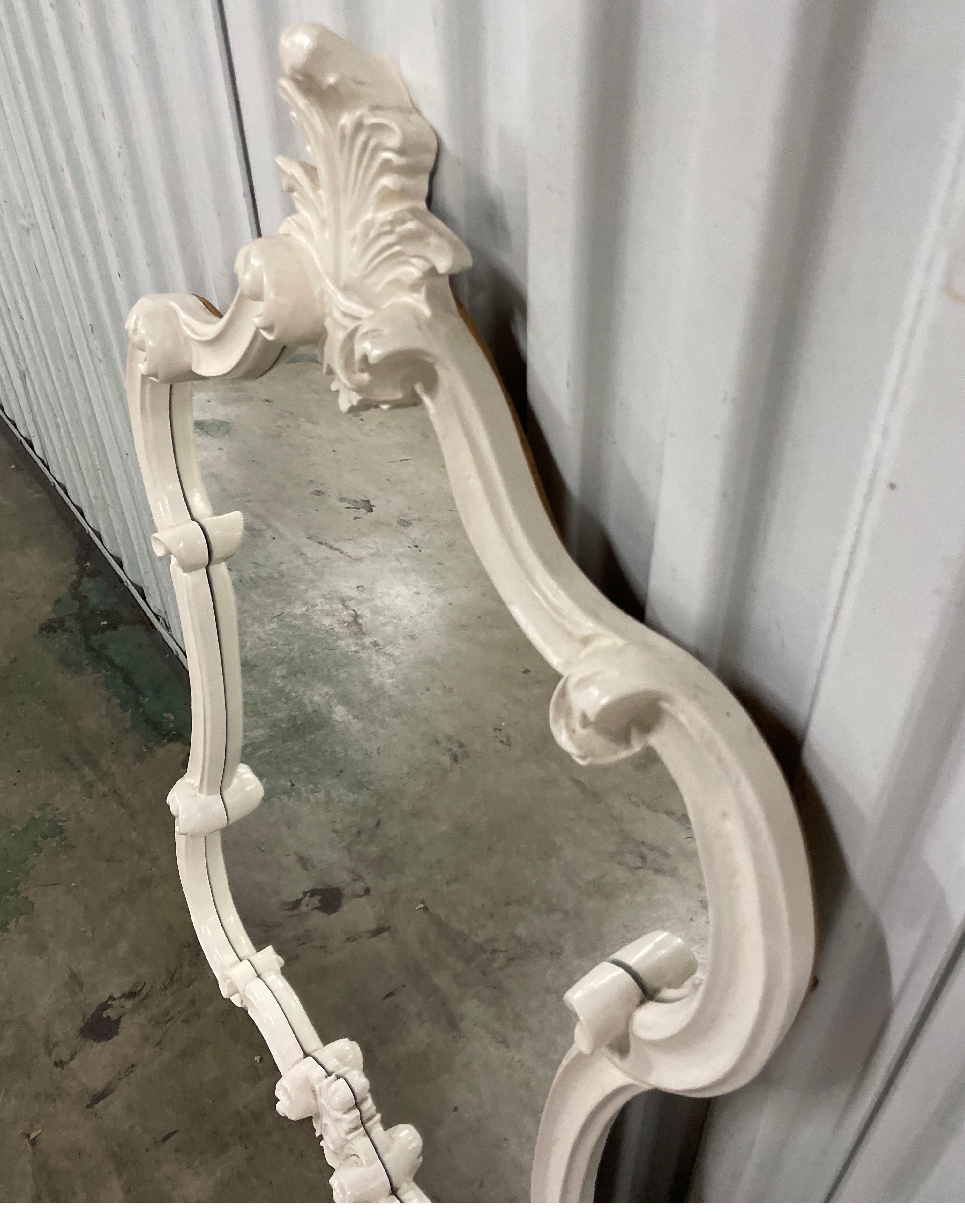 Italian Carved & Painted White Wood Mirror 4