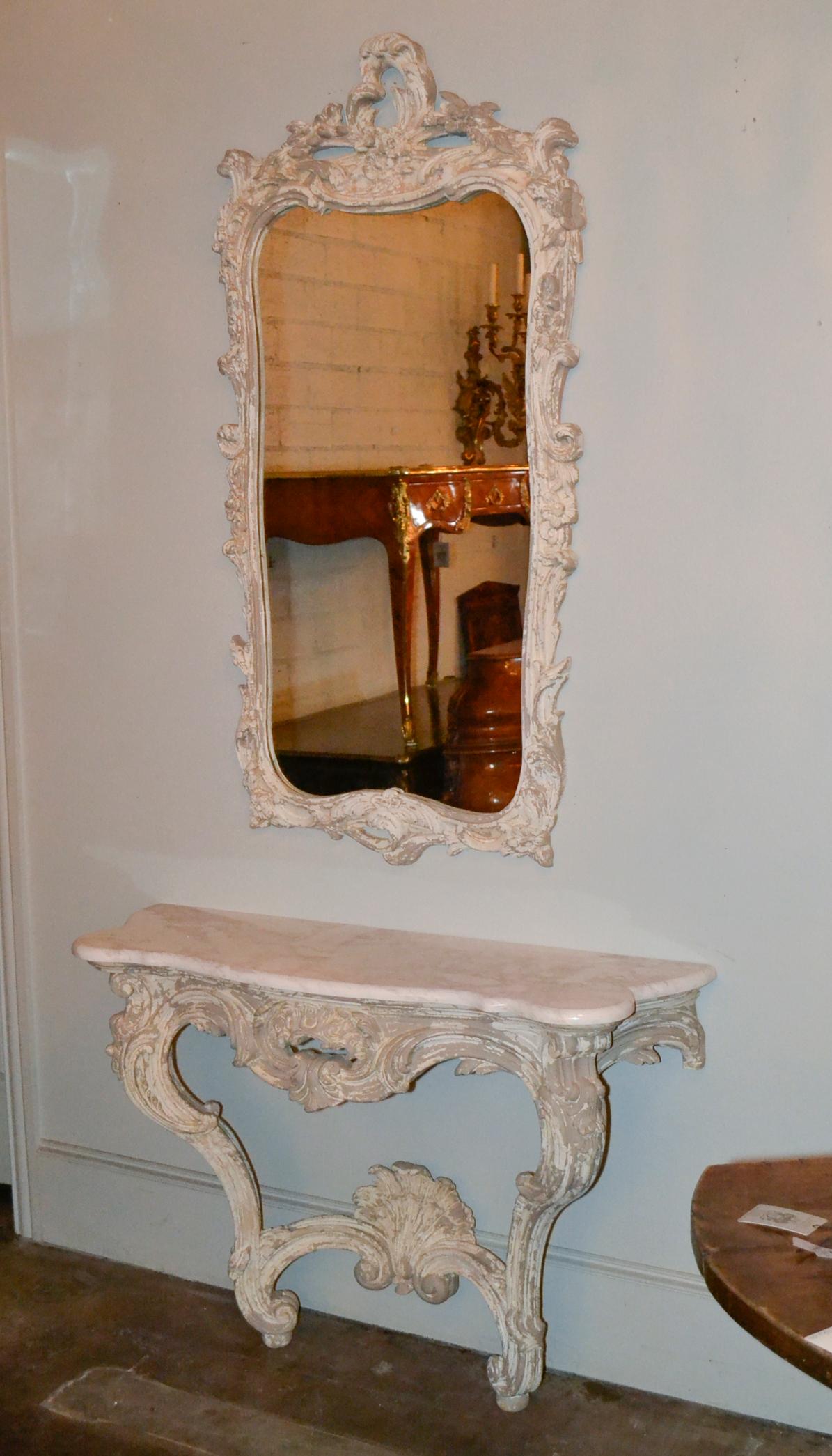Italian Carved and Painted Wood Console and Mirror 1