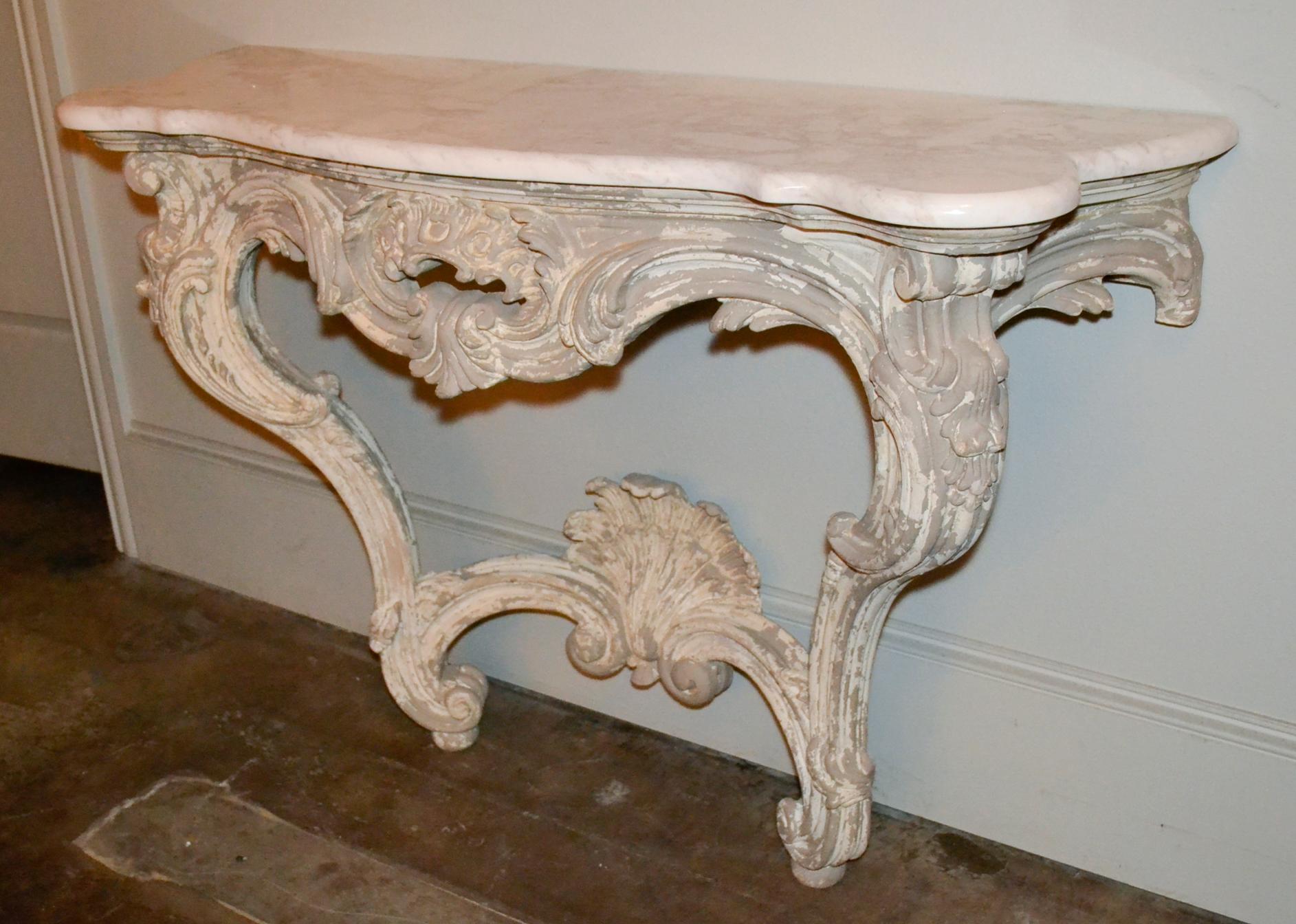 Italian Carved and Painted Wood Console and Mirror 3