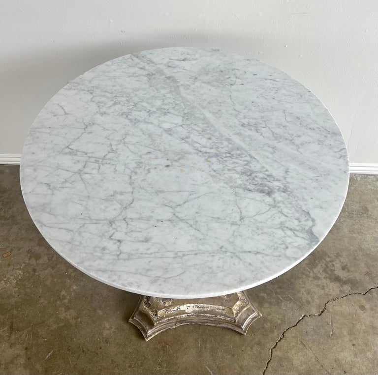 Italian Carved Pedestal Table W/ Carrara Marble Top For Sale at 1stDibs