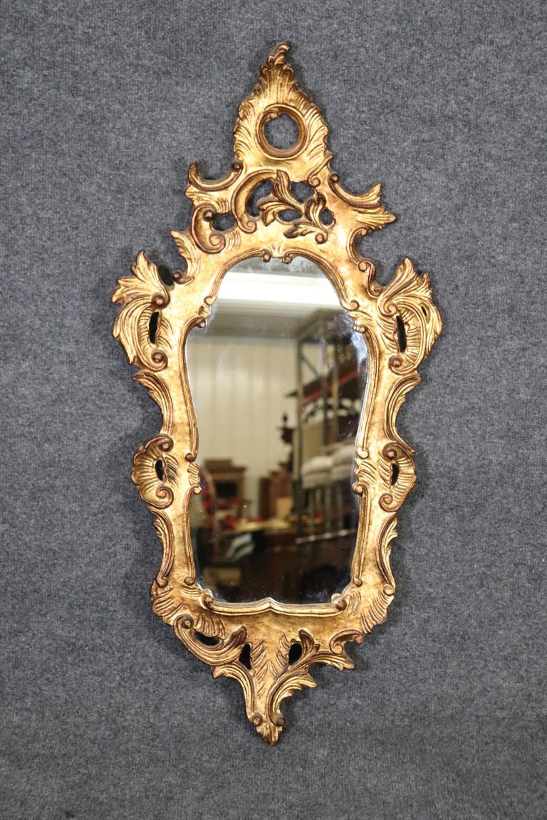 Italian Carved Rococo Gold Gilt Wall Hanging Mirror For Sale at 1stDibs