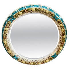 Vintage Italian Carved Round Florentine Lemon 
Laurel Wood Mirror