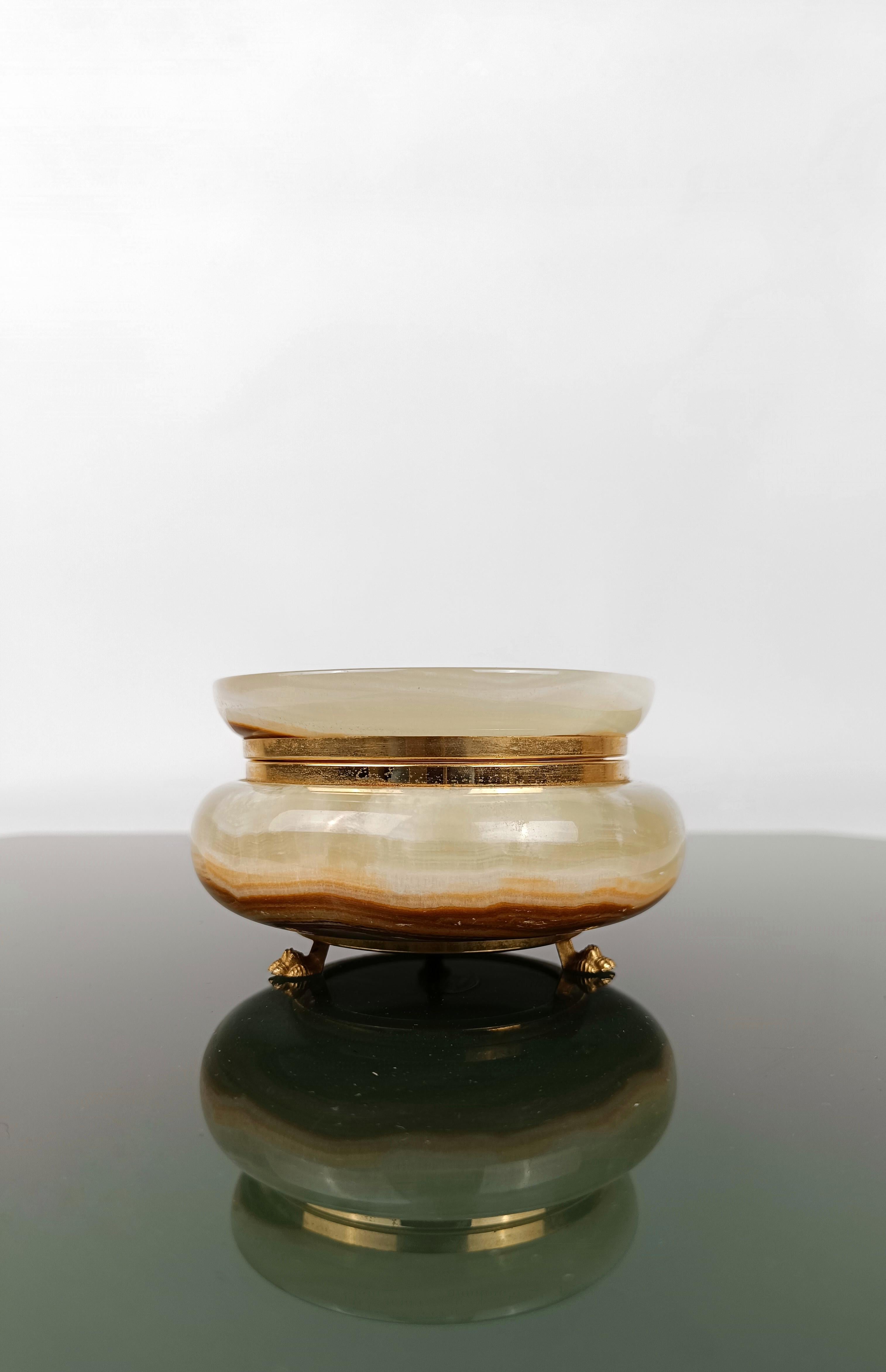 Italian Carved Round Green Onyx Marble Box with Gilded Lionfeet, 1950s  For Sale 4