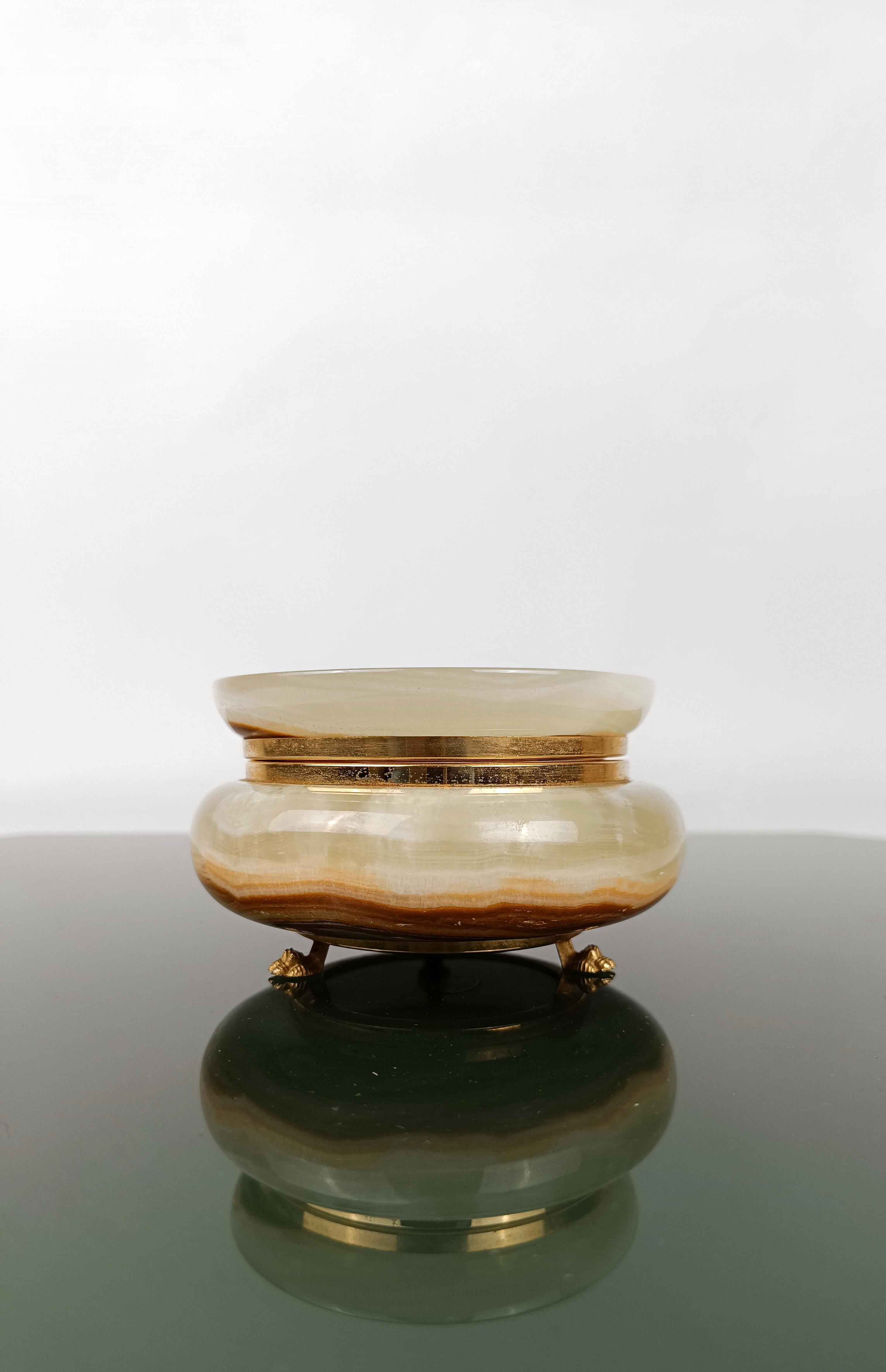 Italian Carved Round Green Onyx Marble Box with Gilded Lionfeet, 1950s For Sale 4