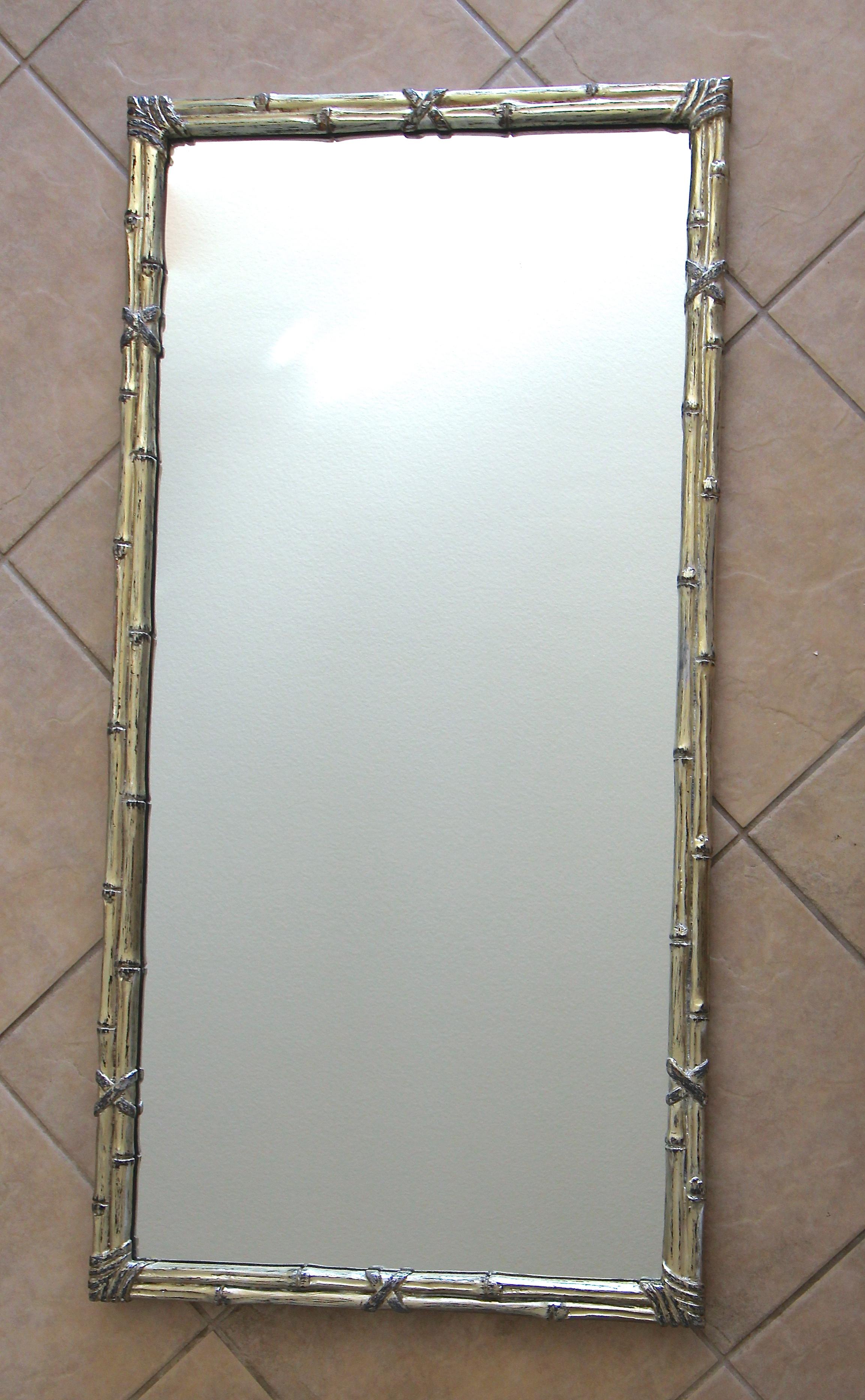 Italian Carved Silver Giltwood Faux Bamboo Wall Mirror 5