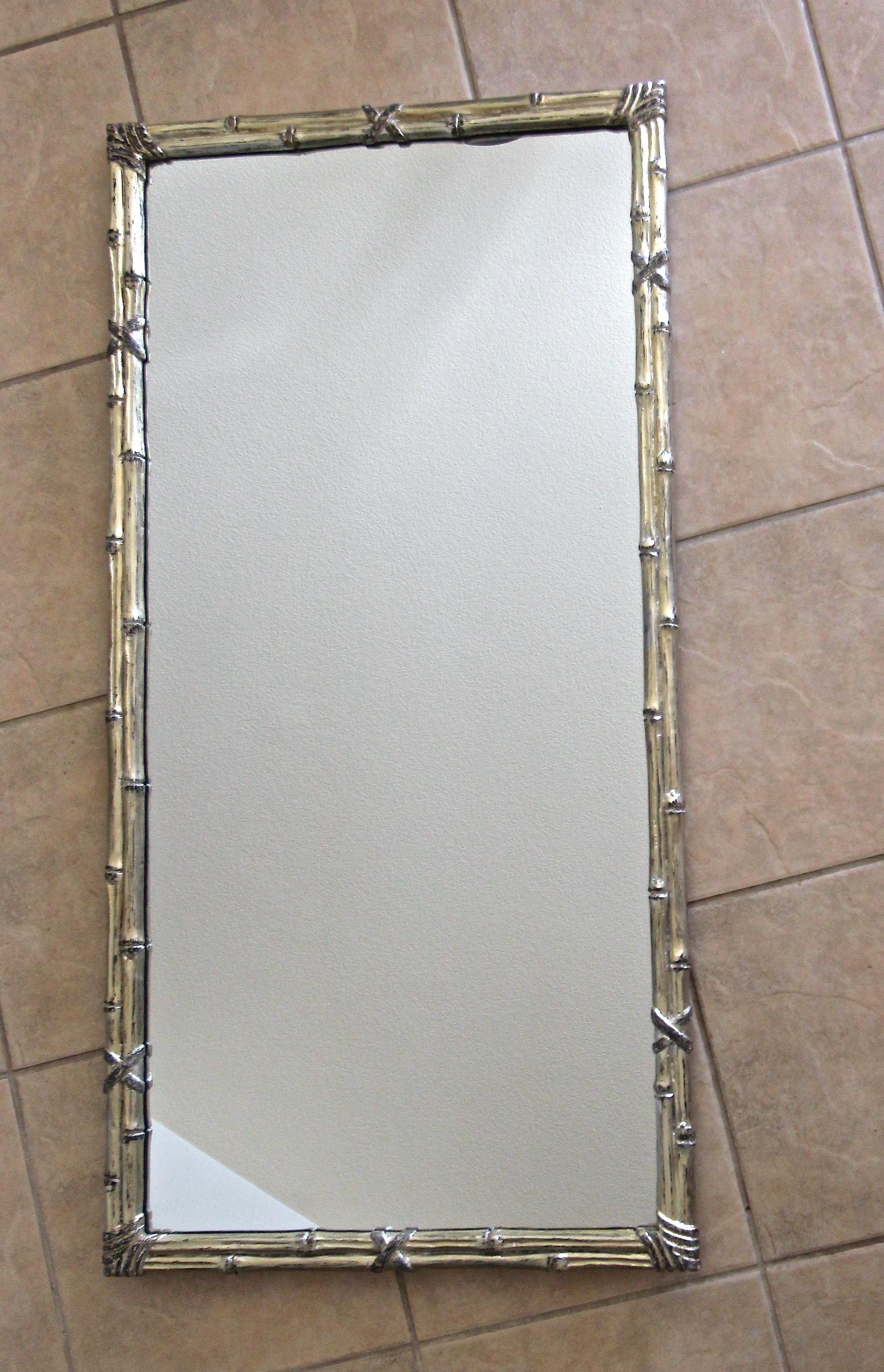 Italian Carved Silver Giltwood Faux Bamboo Wall Mirror 10
