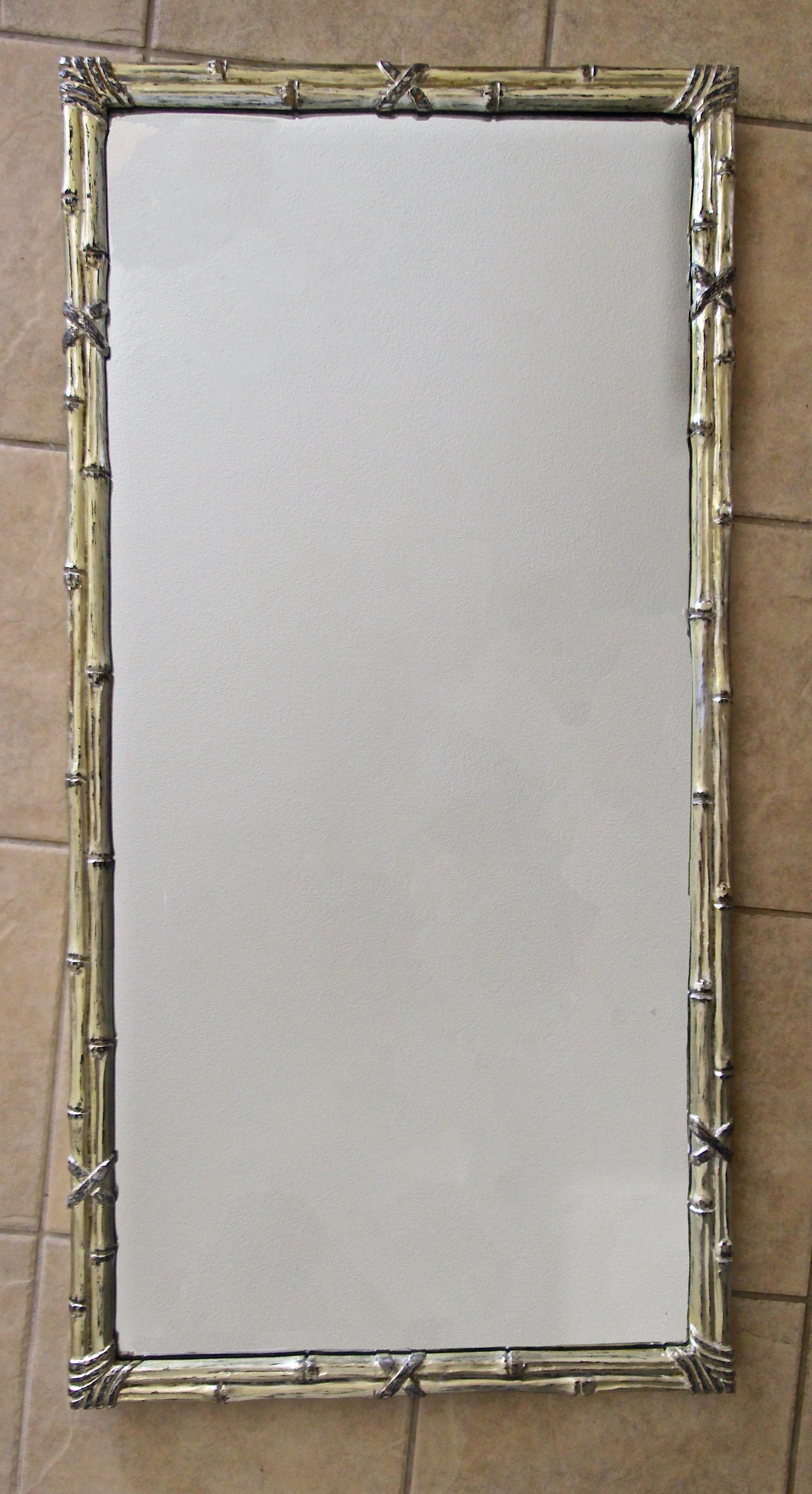 Italian Carved Silver Giltwood Faux Bamboo Wall Mirror 11