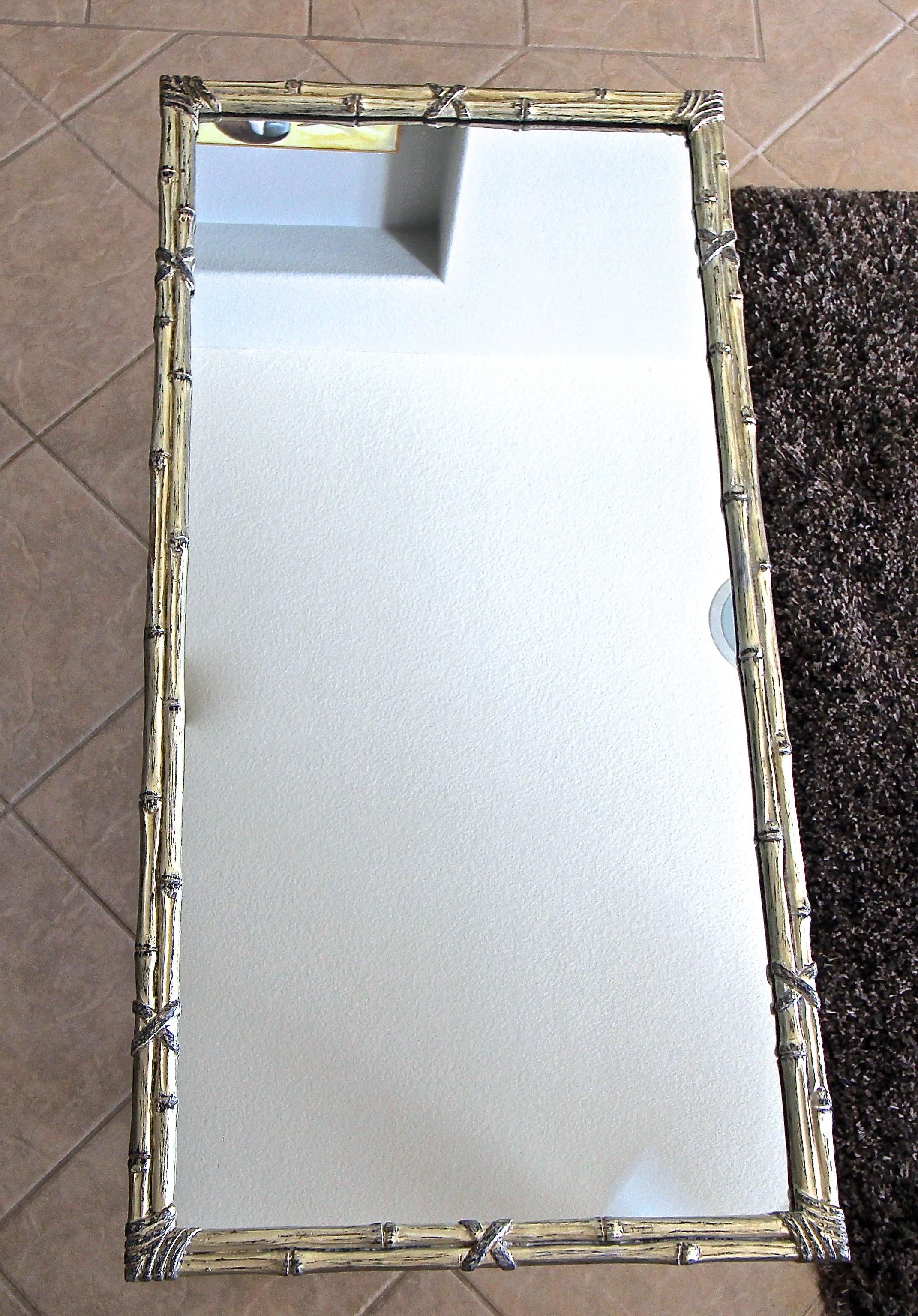 Italian Carved Silver Giltwood Faux Bamboo Wall Mirror In Good Condition In Palm Springs, CA