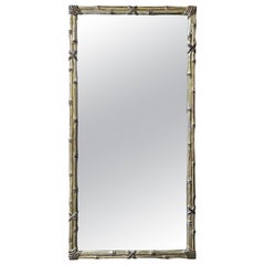 Italian Carved Silver Giltwood Faux Bamboo Wall Mirror