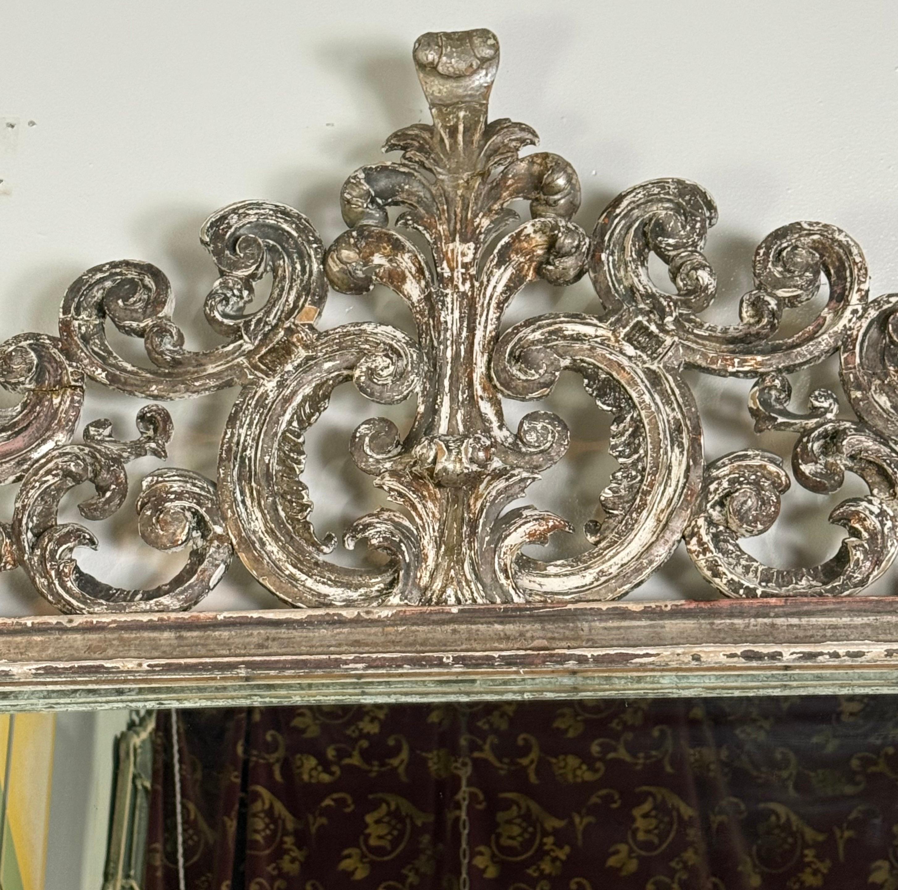 Baroque Italian Carved Silvered Mirror For Sale