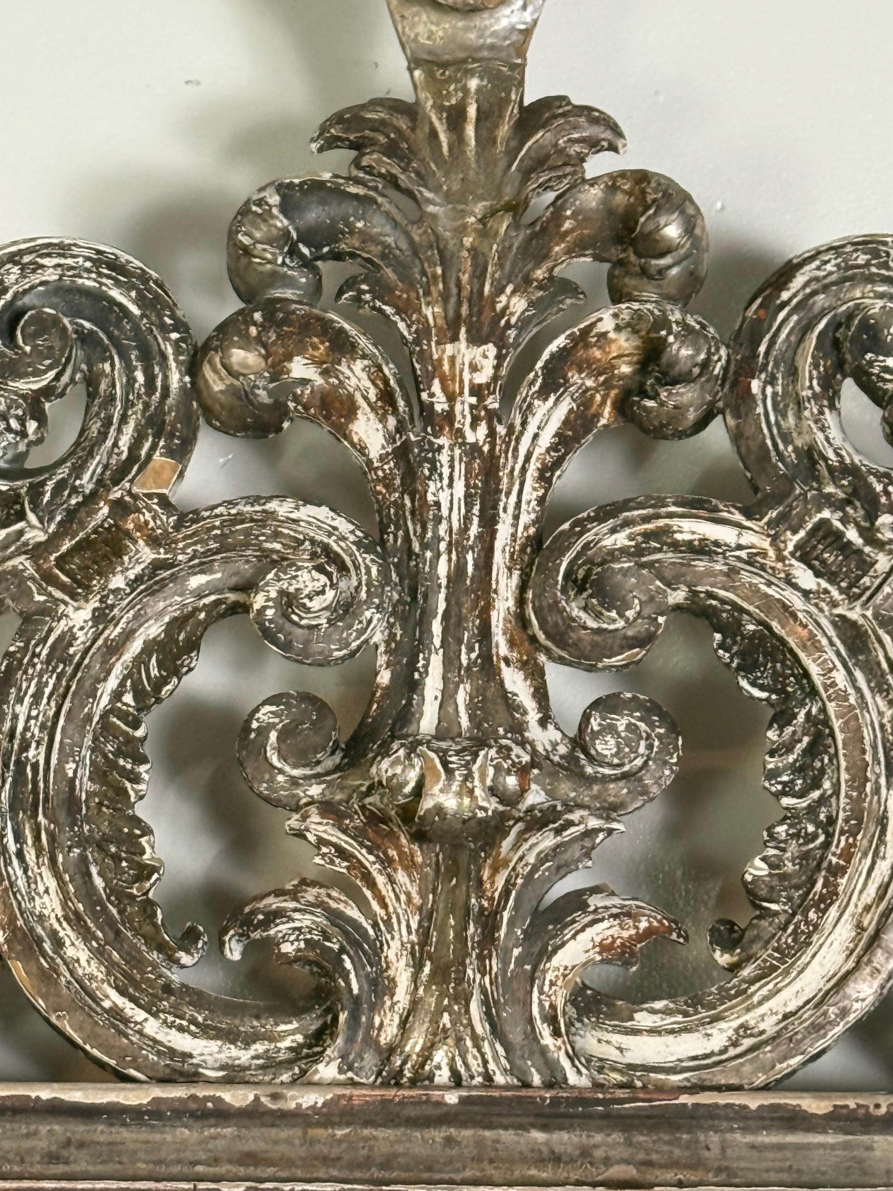 Italian Carved Silvered Mirror In Distressed Condition For Sale In Los Angeles, CA