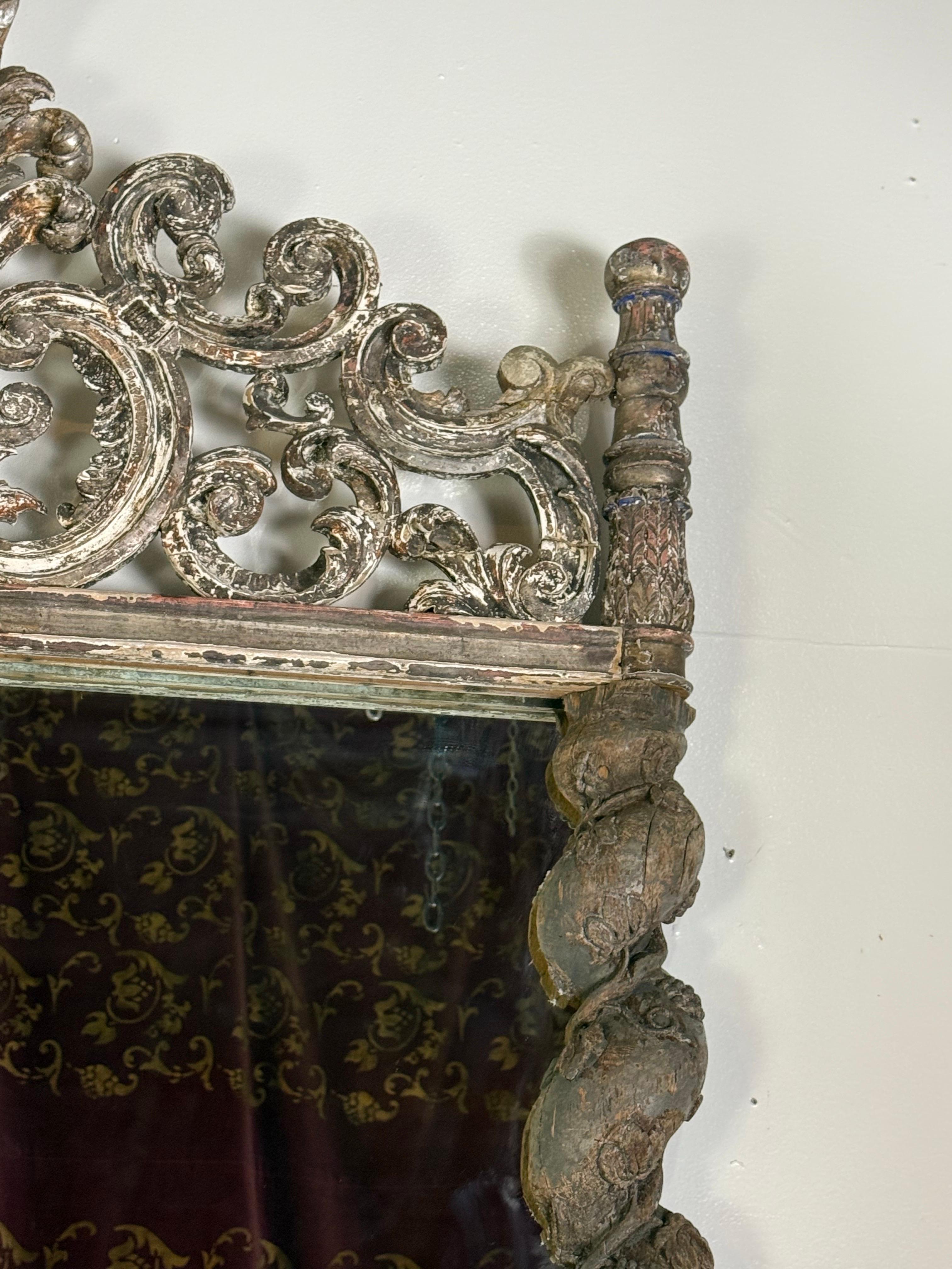 19th Century Italian Carved Silvered Mirror For Sale
