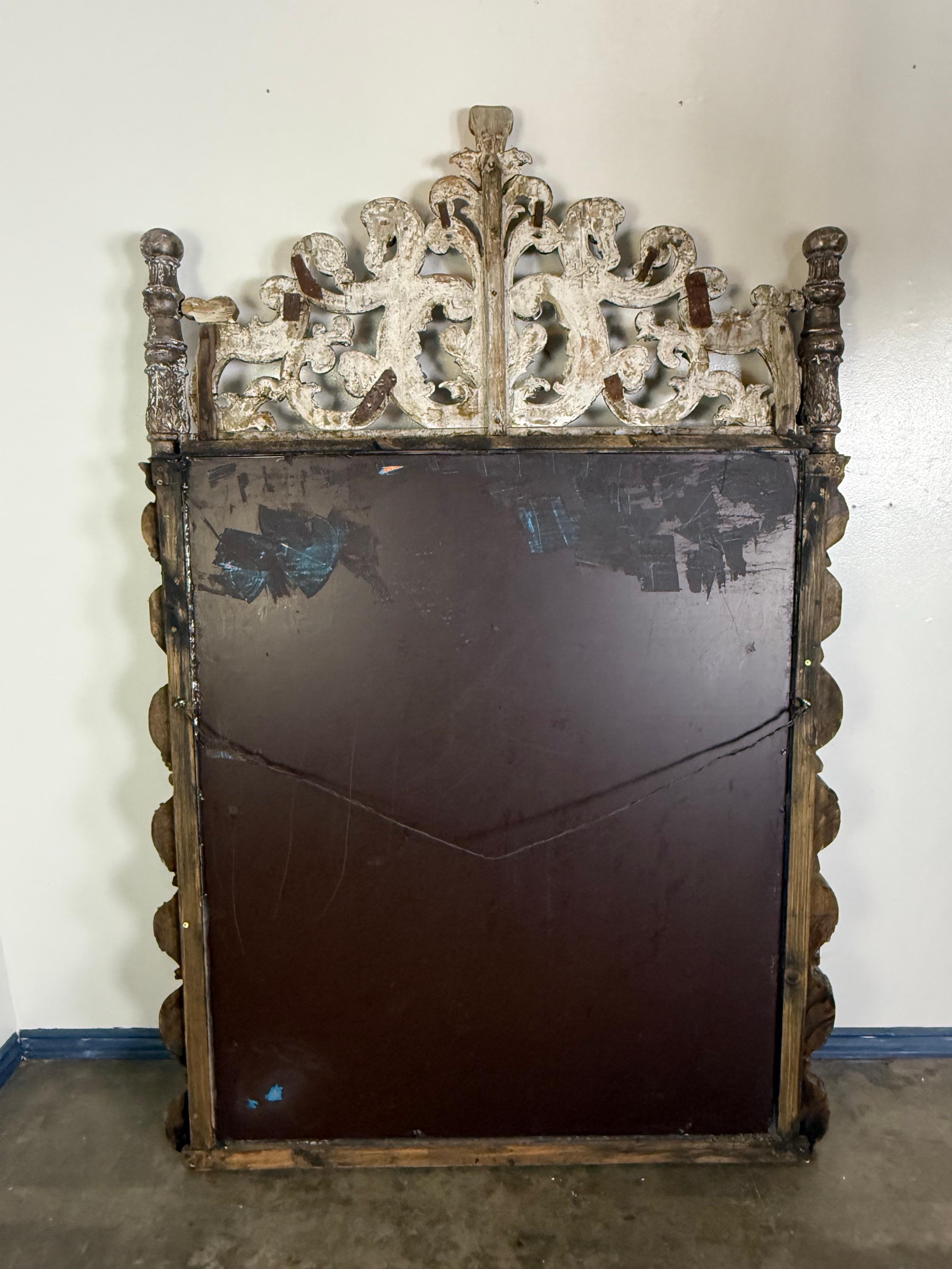 Italian Carved Silvered Mirror For Sale 4