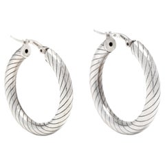 Vintage Italian Carved Spiral Tube Hoop Earrings, Sterling Silver