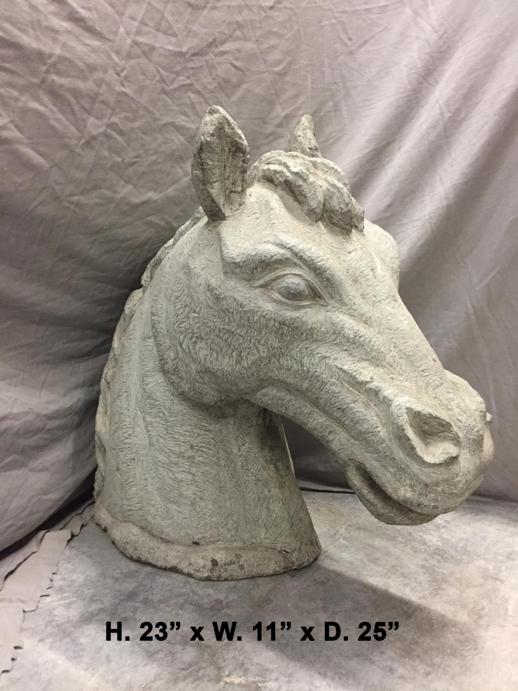 Sensational Italian finely carved stone horse head.
19th century (possibly earlier)
Meticulous attention given to the proportion of the horse.
Can be used to decorate both an interior and exterior setting.