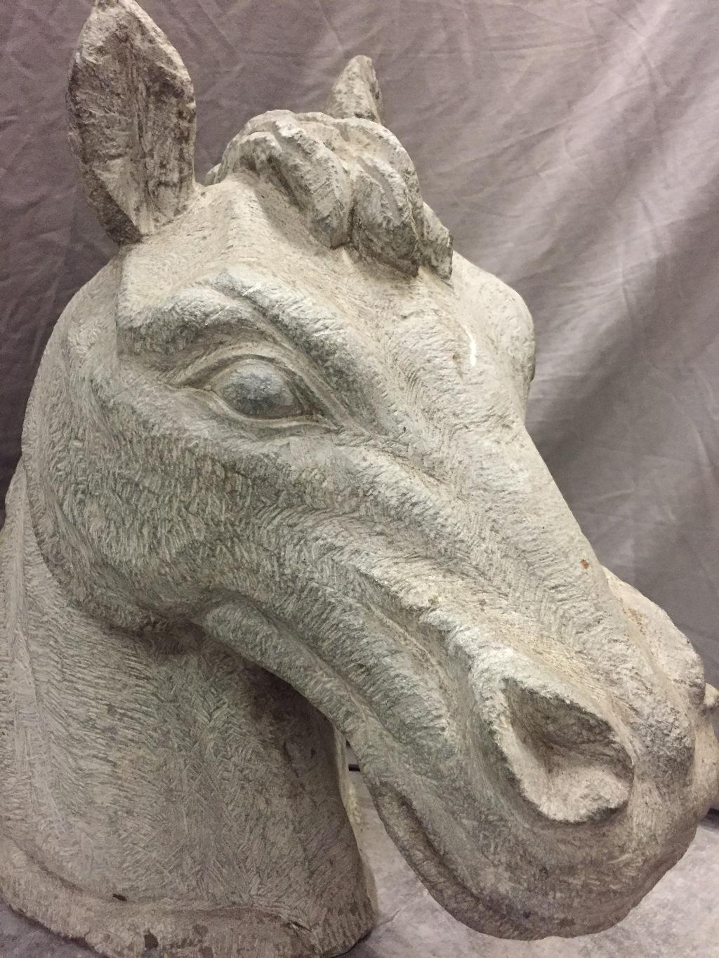Hand-Carved Italian Carved Stone Horse Head, 19th Century