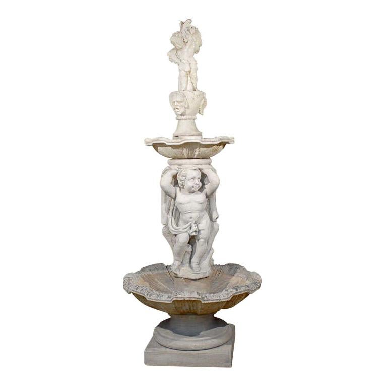 Italian Carved Stone Two-Tiered Garden Fountain from Vicenza For Sale