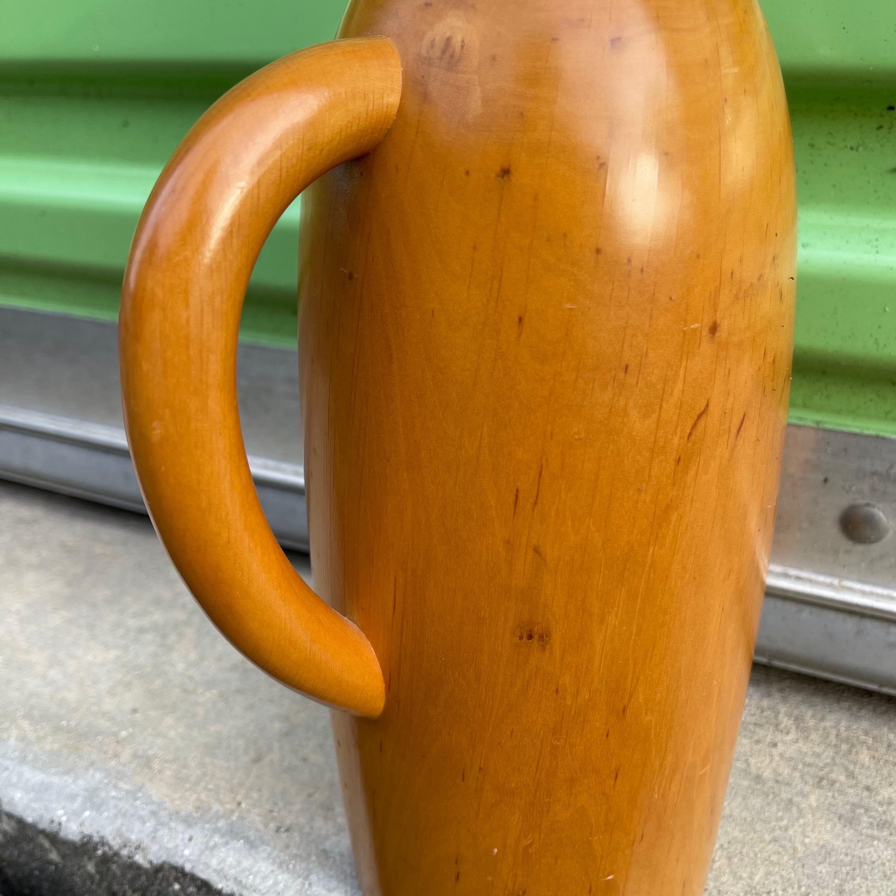Italian Carved Sycamore Carafe Insulated Thermos Pitcher, Manzoni Pietro, Vietri For Sale 1