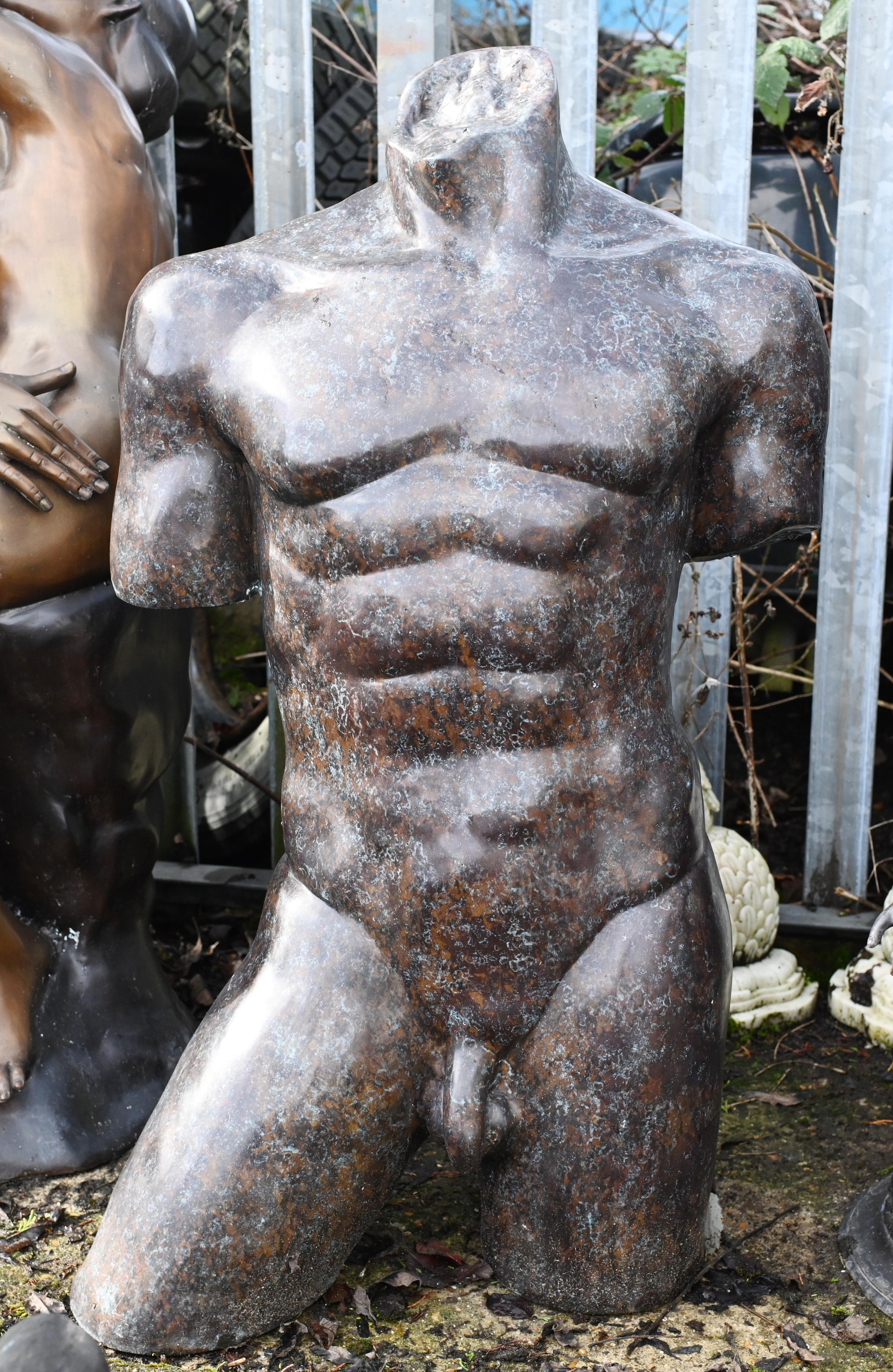 Gorgeous hand carved Italian nude male torso statue
Great piece to add an air of classical antiquity to any interior or exterior
Would look good on a pedestal stand - we have plenty please get in touch
Good size at almost four feet tall - 99CM
The