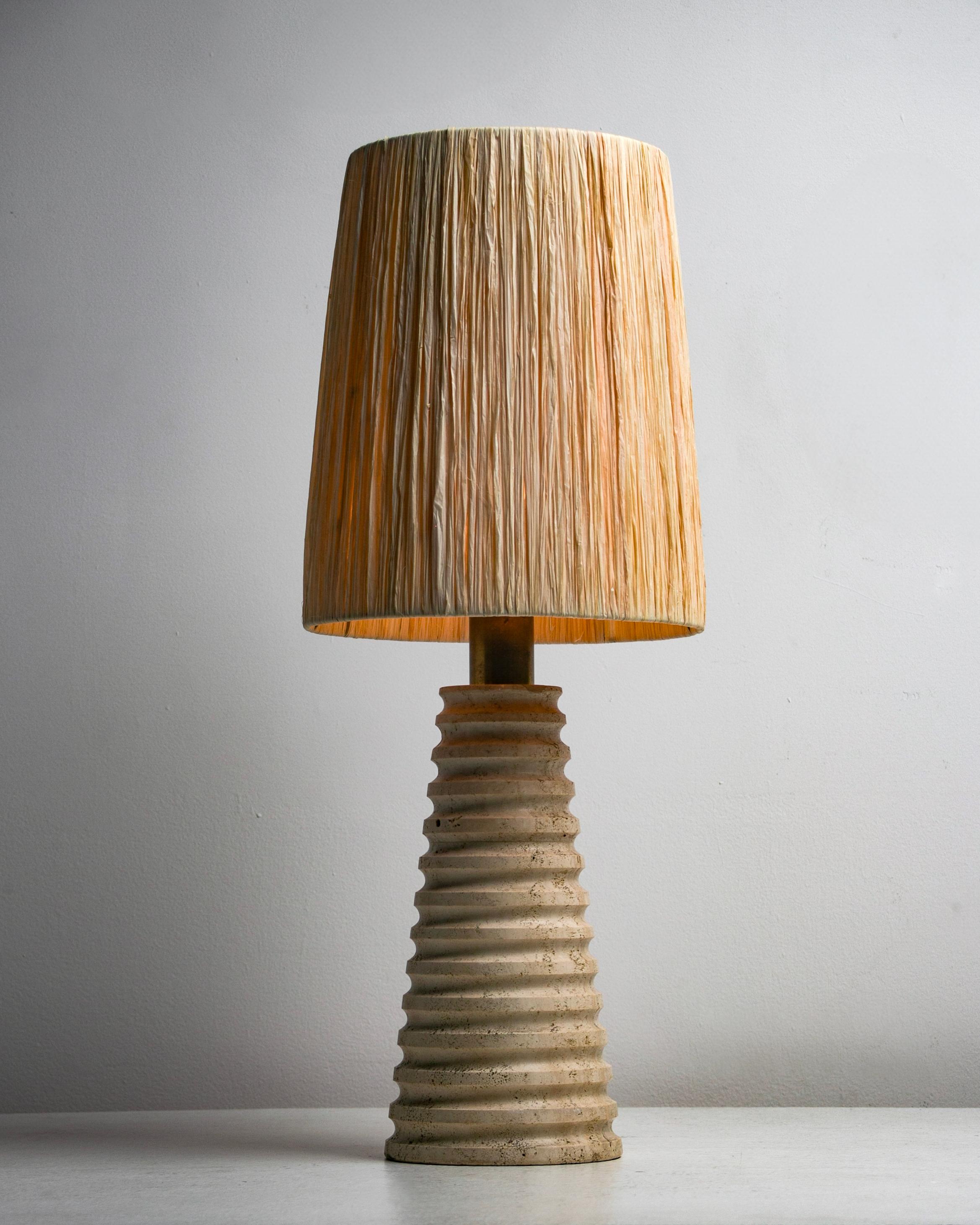 Mid-Century Modern Italian Carved Travertine Table Lamp